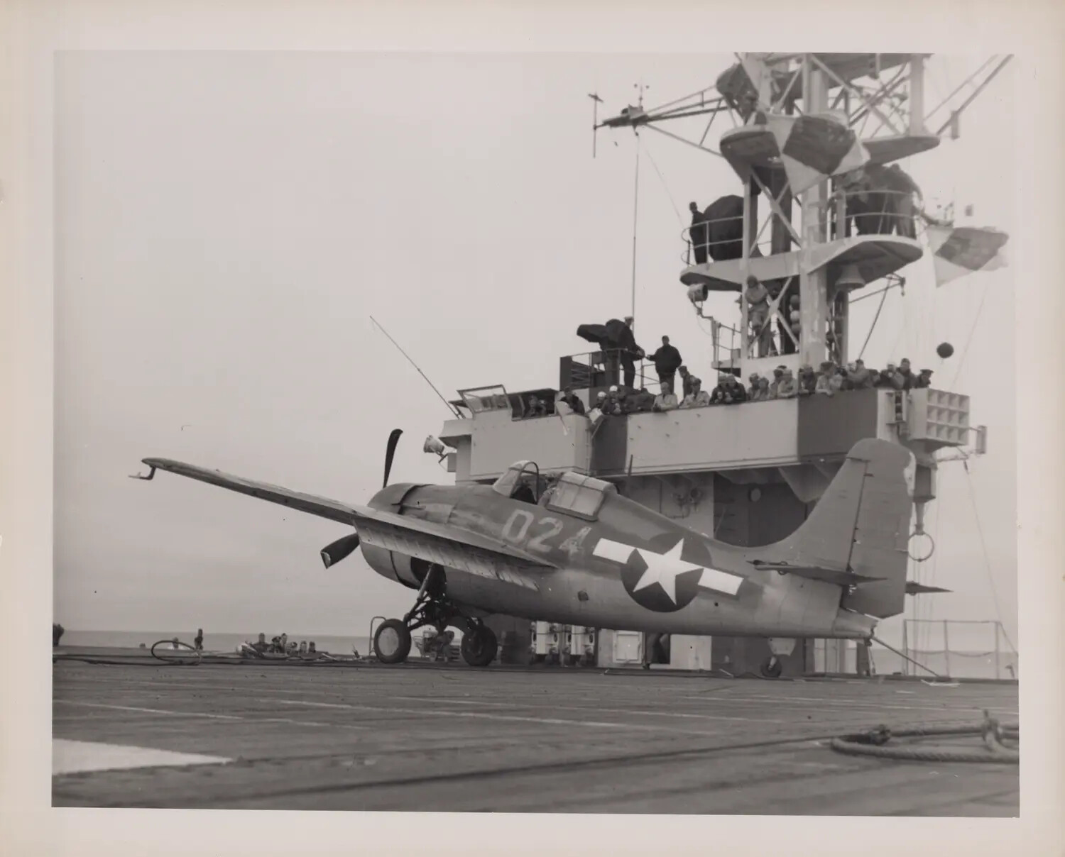 Carrier Fighter Aircraft No. 024 Parked Beside the Island Superstructure, World War II