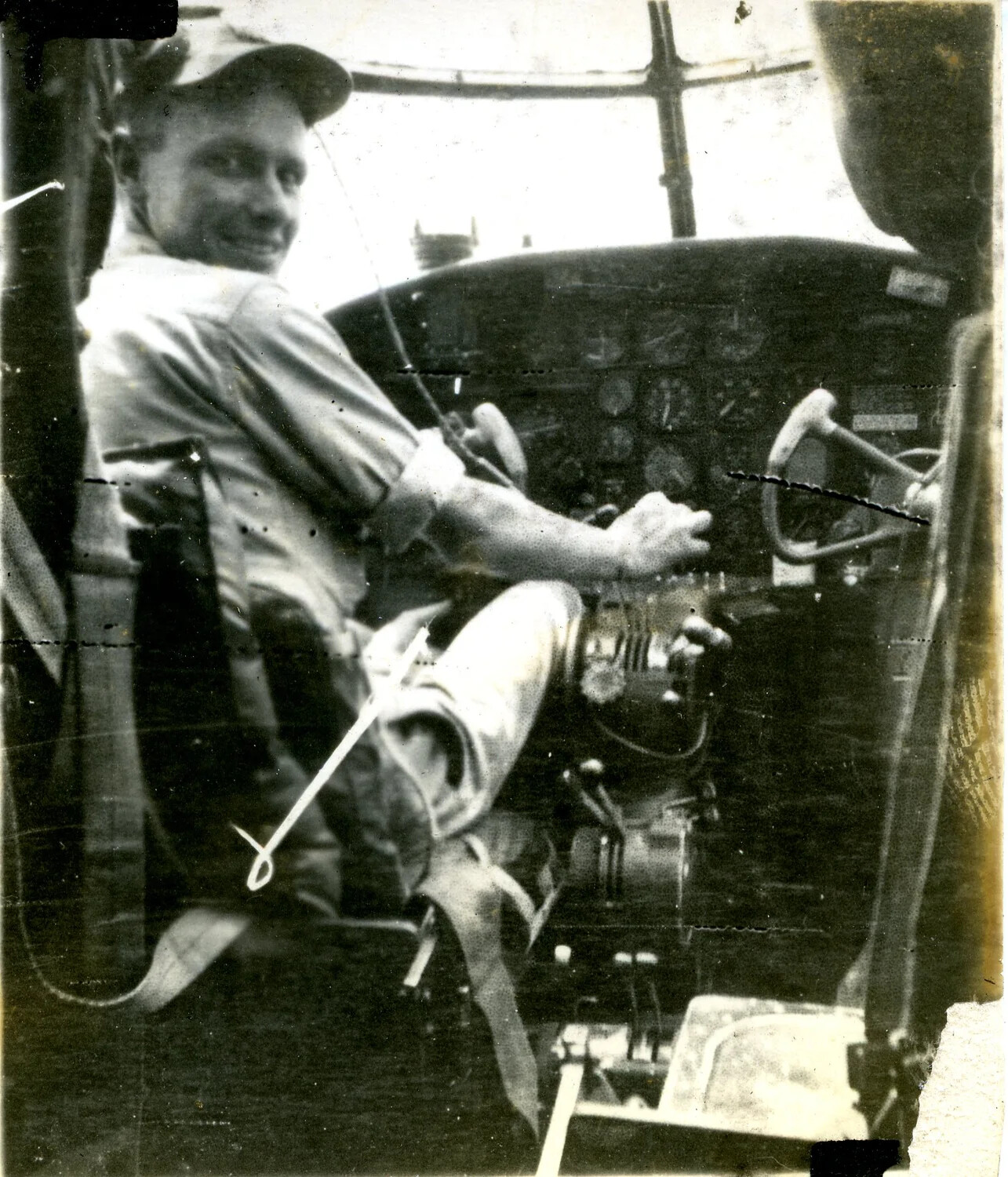 B-25 Mitchell Pilot in Cockpit, 345th Bombardment Group, Pacific Theater, WWII