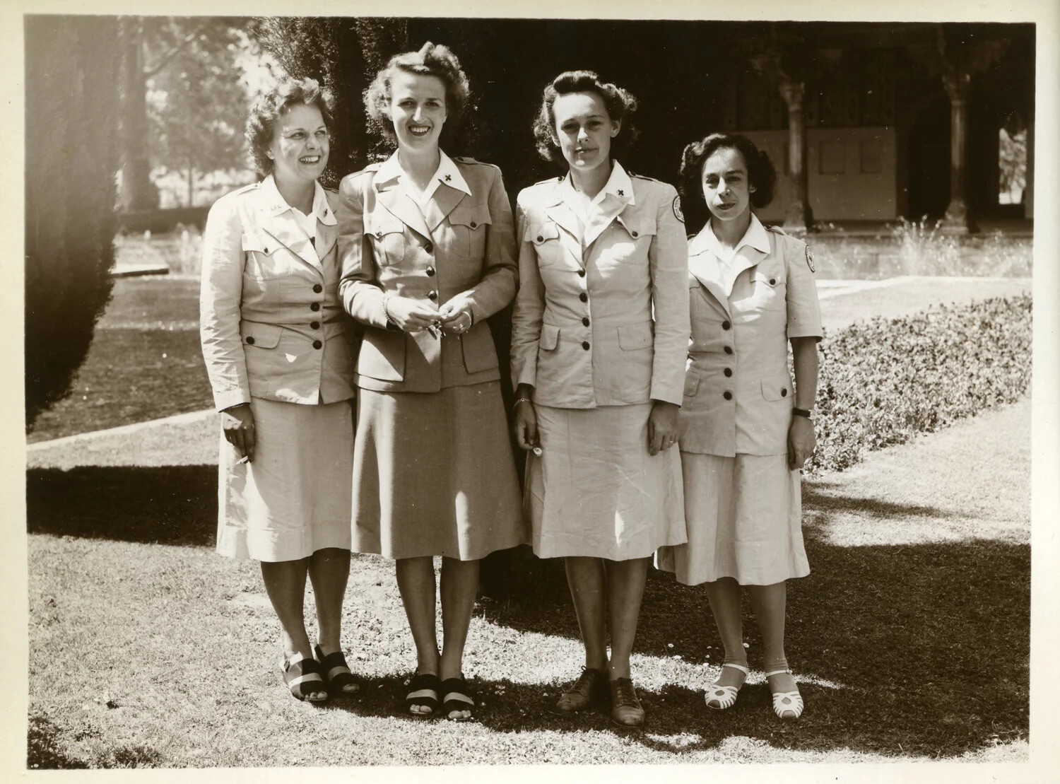 Four American Red Cross/USO Servicewomen, China-Burma-India Theater, WWII