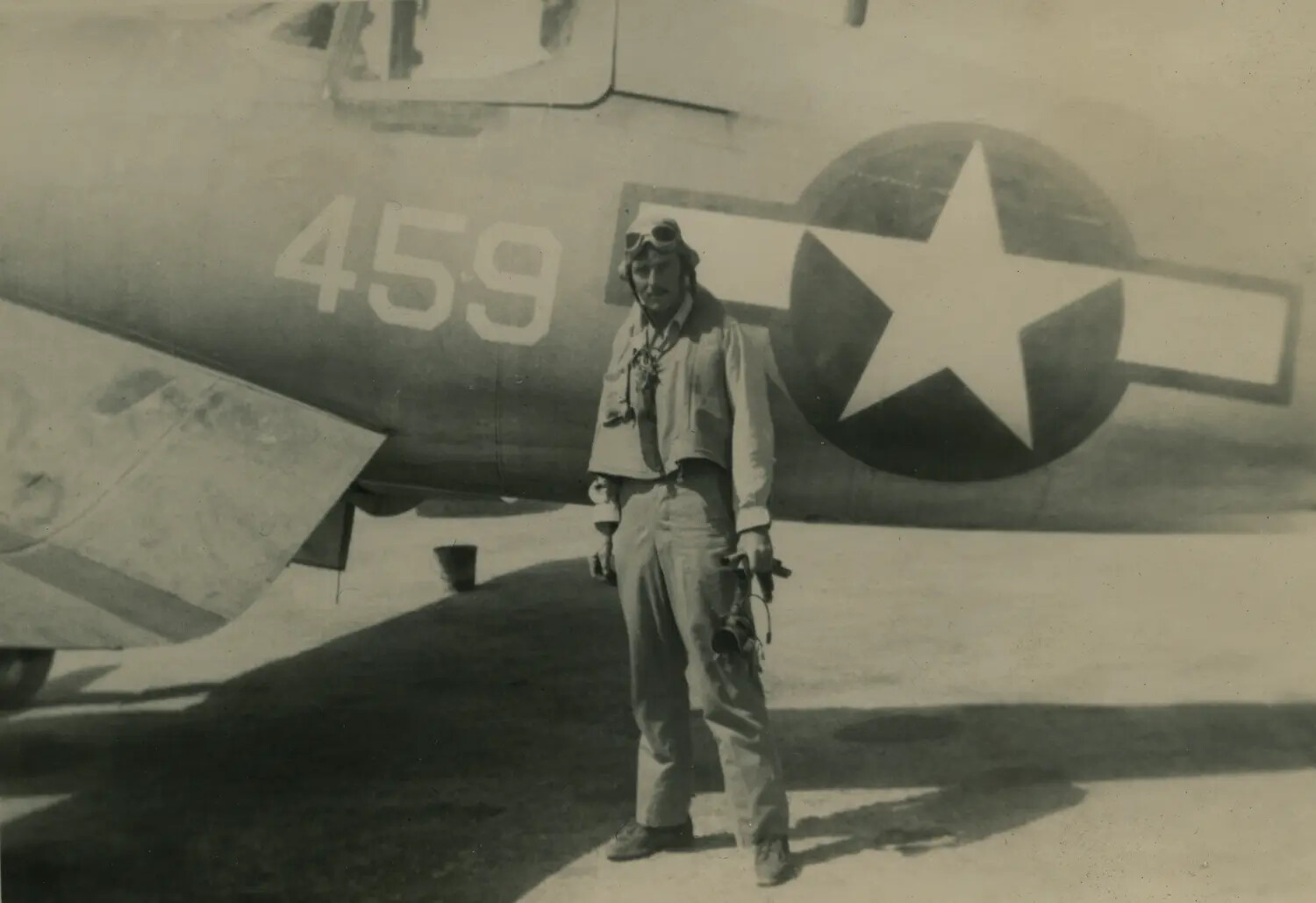 Naval Aviator Beside Folded-Wing Carrier Aircraft "459", McAleer Collection
