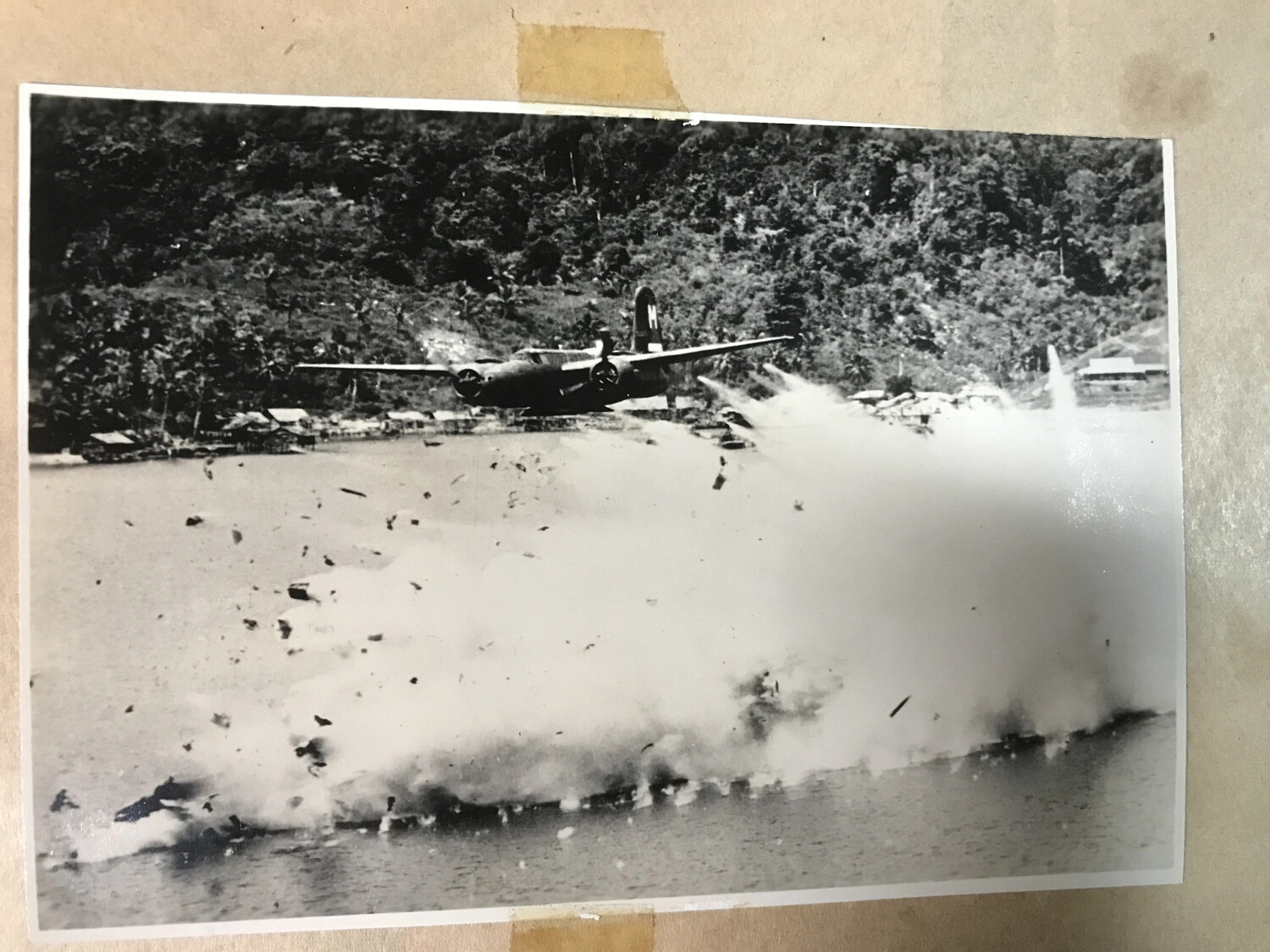 Album-Mounted Photograph: B-25 Mitchell Low-Level Coastal Bombing Run