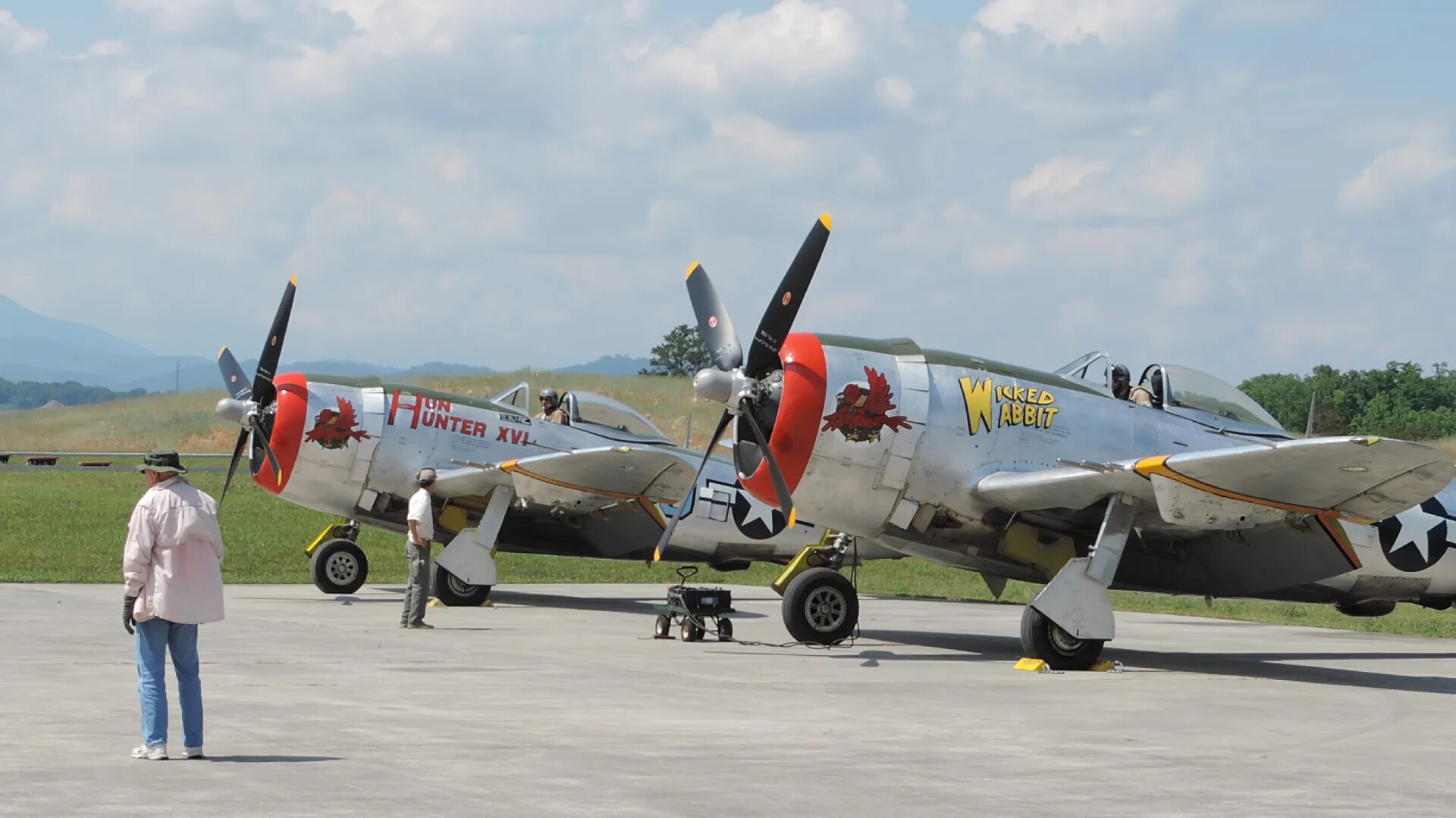 P-47 Thunderbolts 'Wicked Wabbit' and 'Hun Hunter XVI' on Ramp, Tennessee Air Museum Air Show, June 7, 2014
