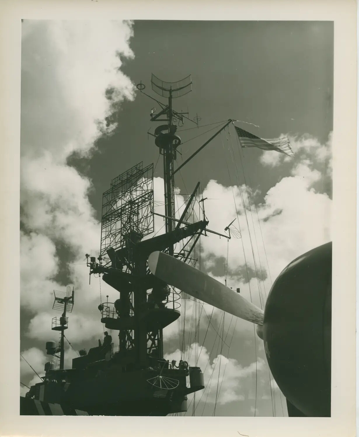 USS Petrof Bay (CVE-80) Island Superstructure, Viewed Past Aircraft Propeller, WWII Pacific