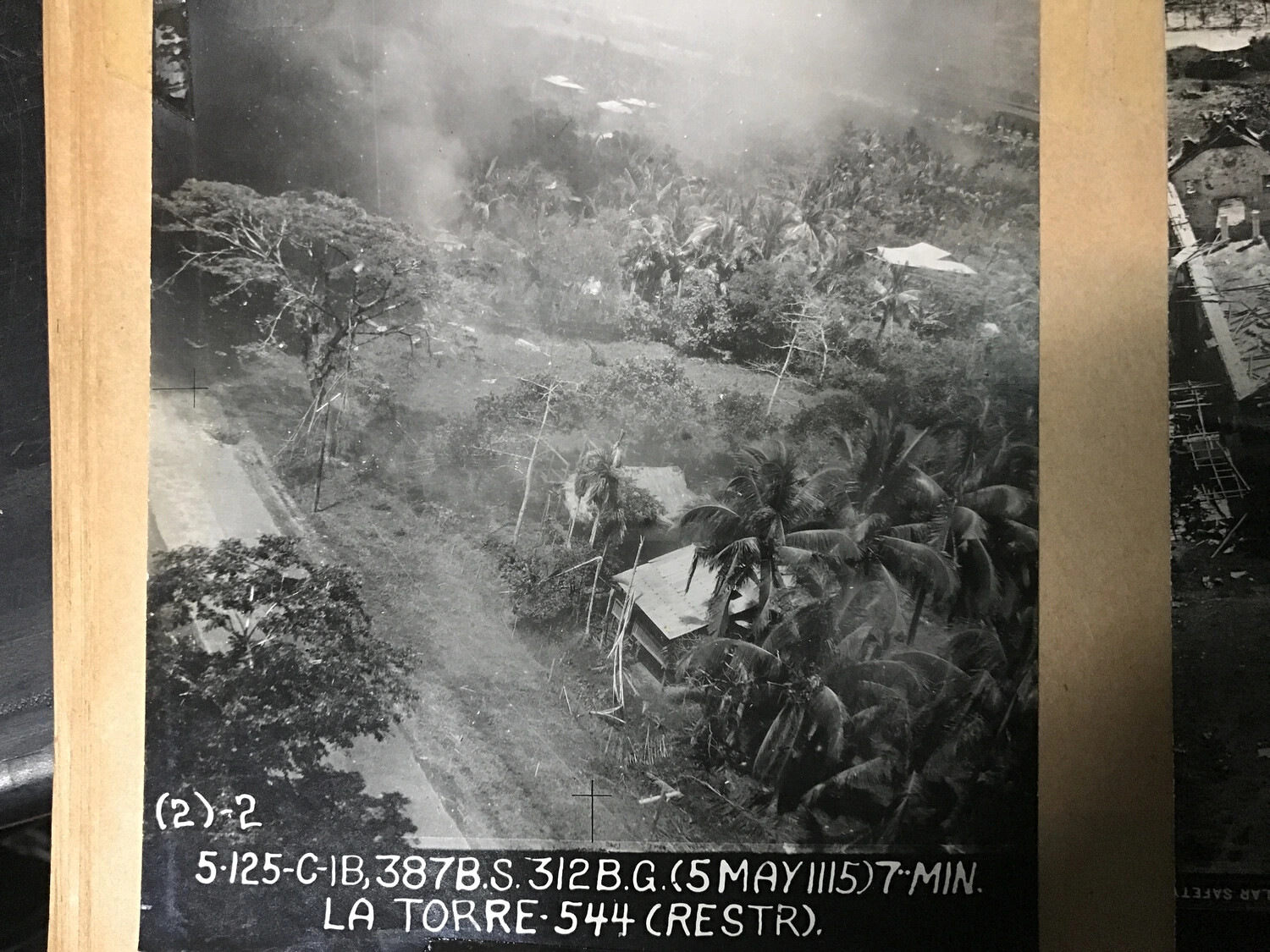 Official Strike Photograph No. 544(RESTR), Frame (2)-2, 387th Bomb Squadron, 312th Bomb Group, La Torre, Philippines, 5 May 1945