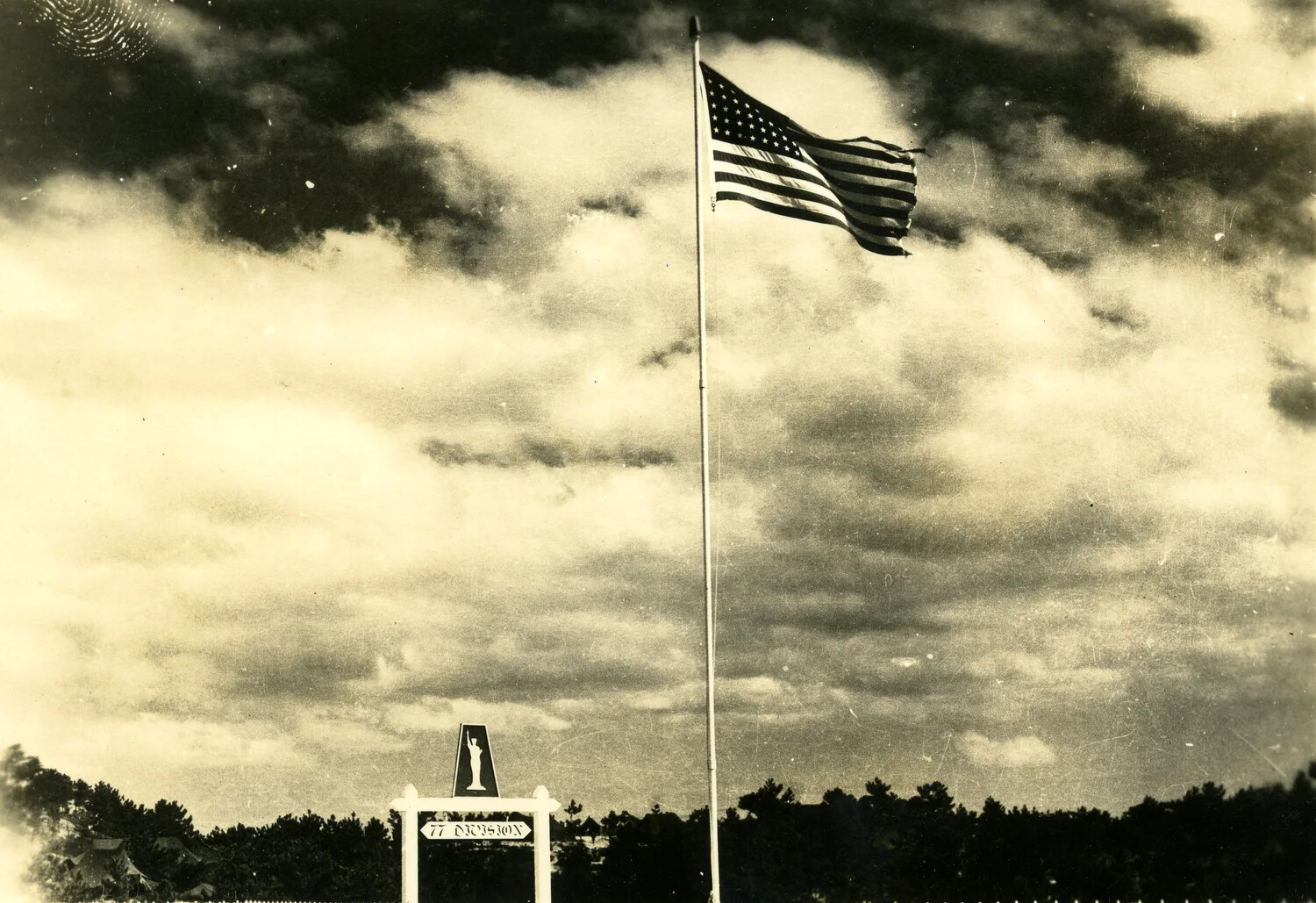 American Flag and 77th Infantry Division Marker — Ie Shima/Okinawa Campaign, 1945