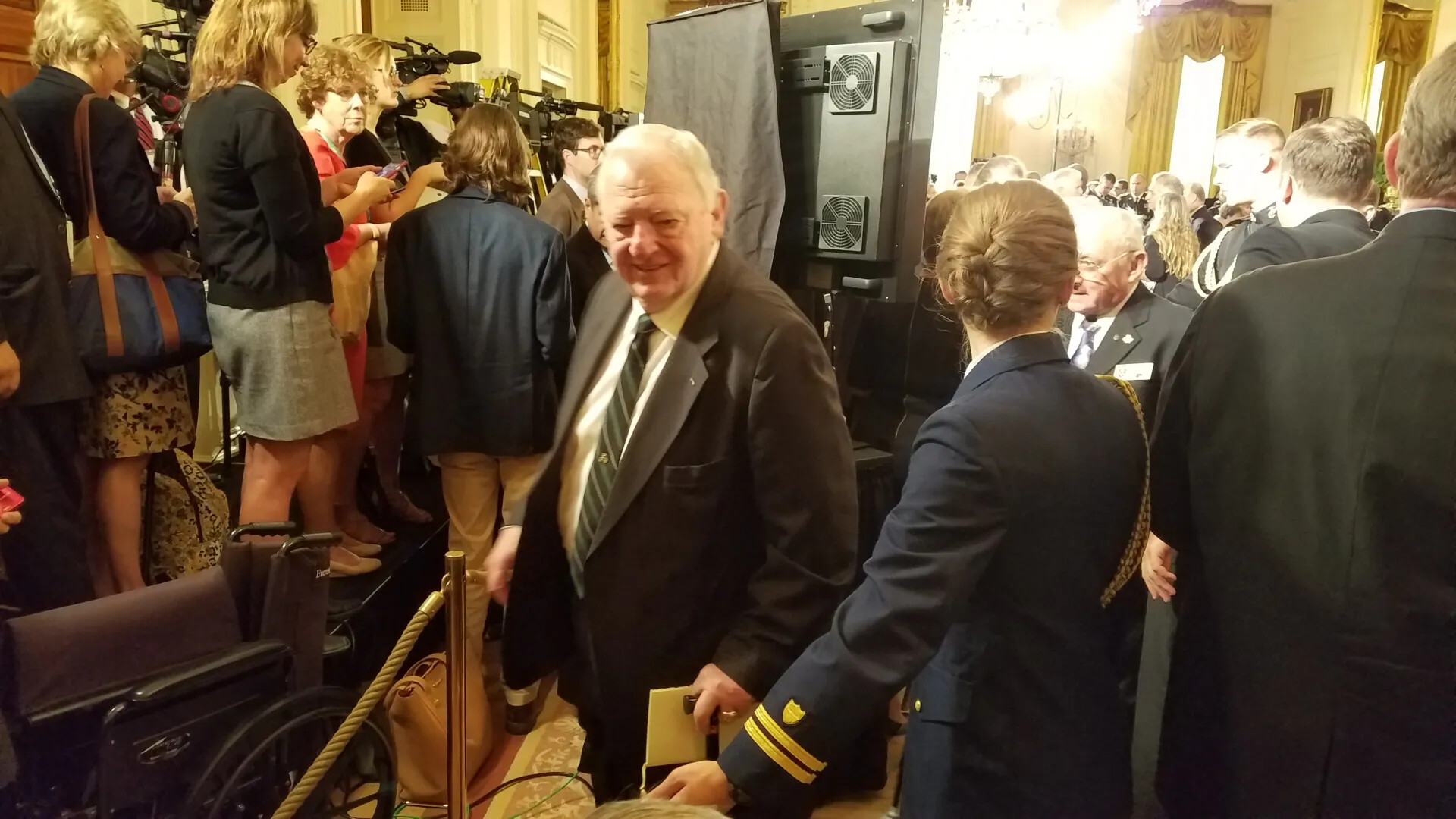 Crowd and Press Corps at White House East Room During Gary M. Rose Medal of Honor Ceremony, October 23, 2017