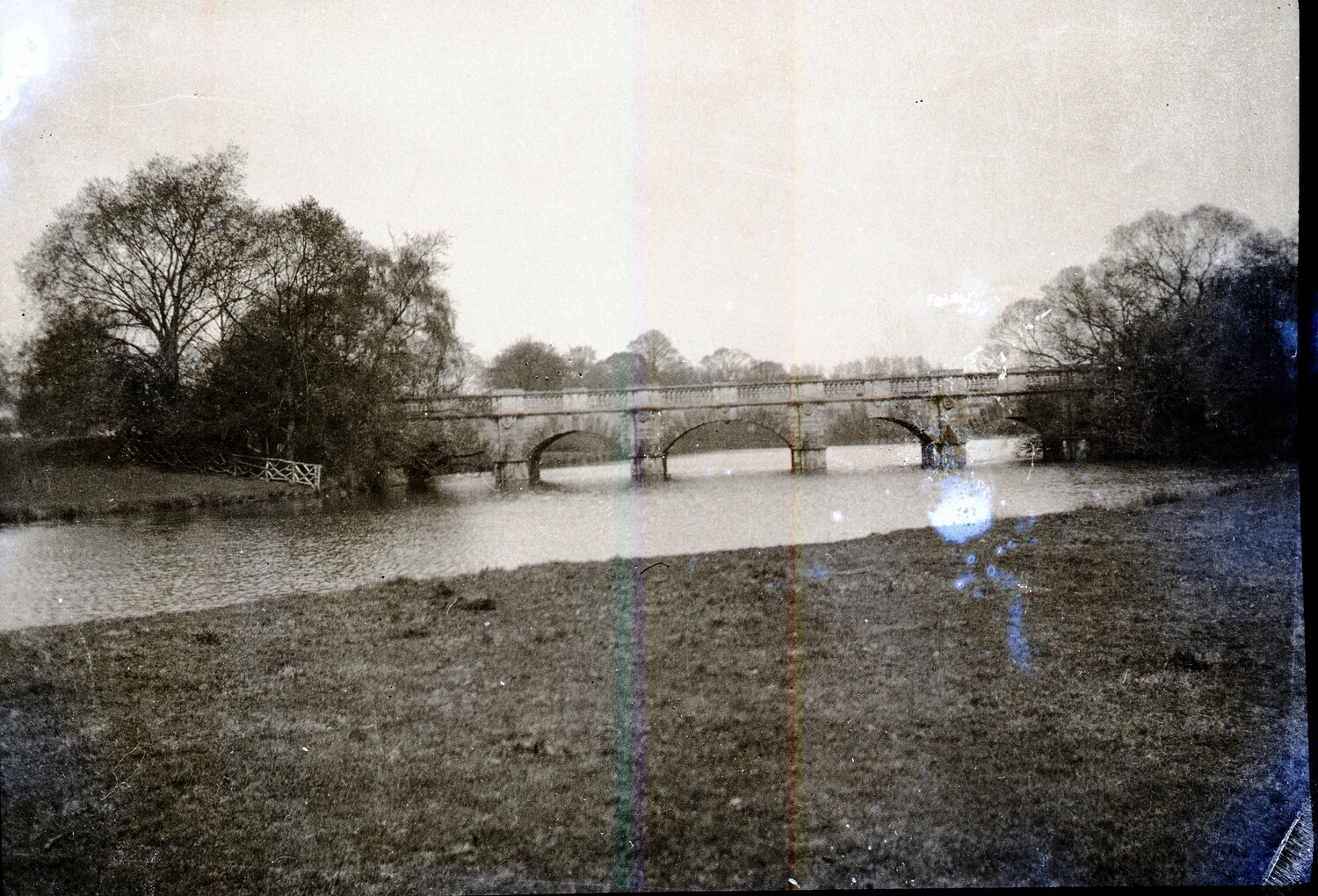English Stone Bridge Over River, WWI-Era Negative (England, c. 1917-1919)