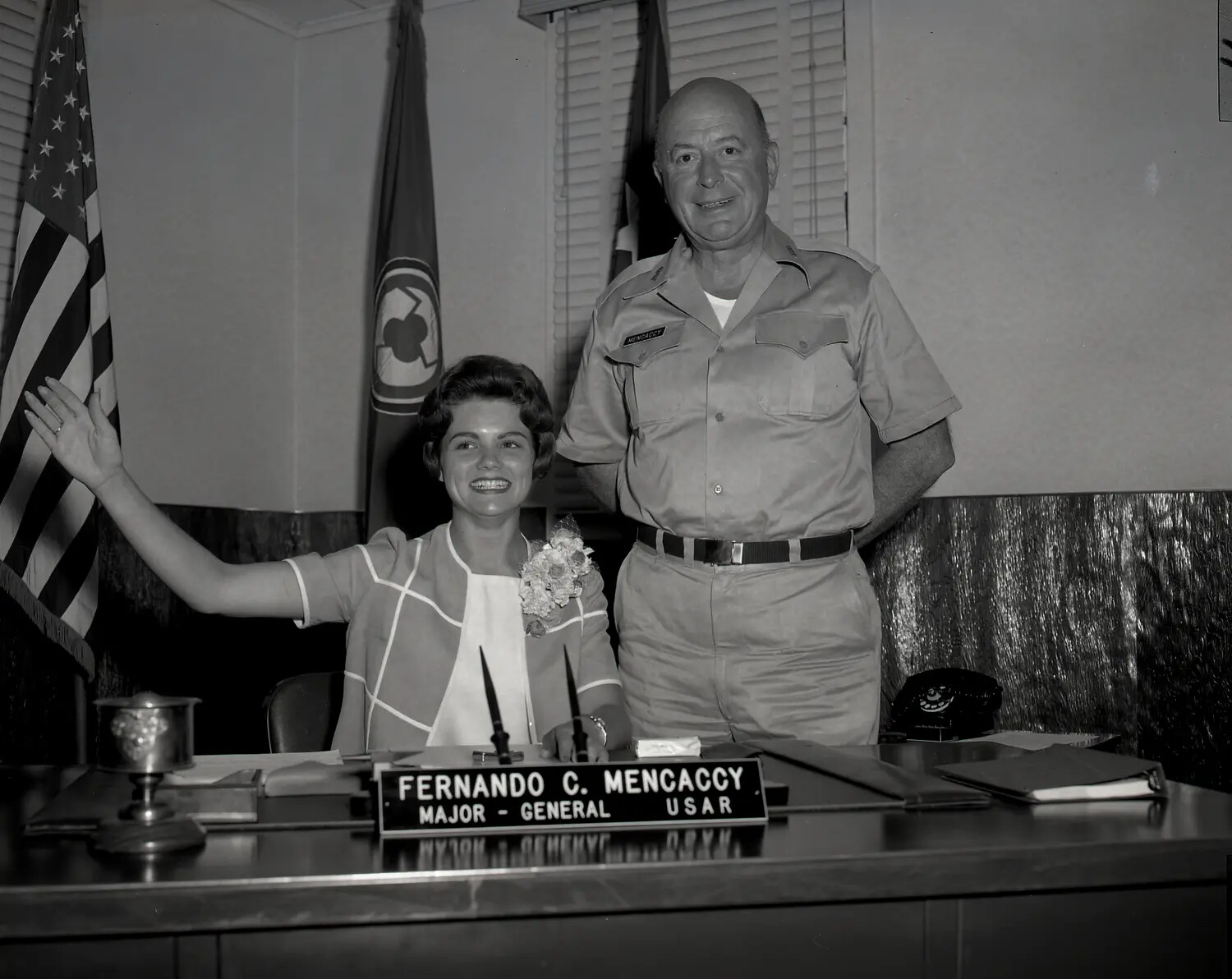 Maj. Gen. Fernando C. Mencaccy, USAR, in His Office with Guest, c. early 1960s