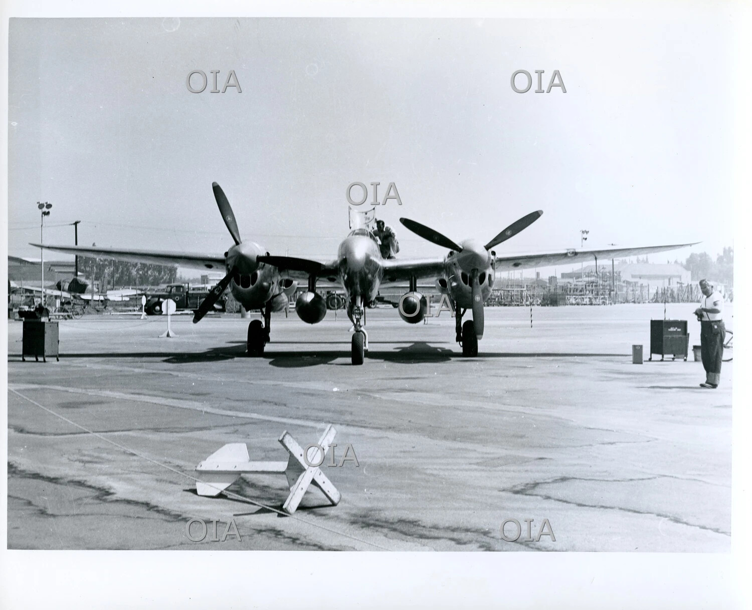 Lockheed P-38 Lightning Fighter Aircraft on Airfield Ramp -- 8x10 Misc US Aircraft Collection