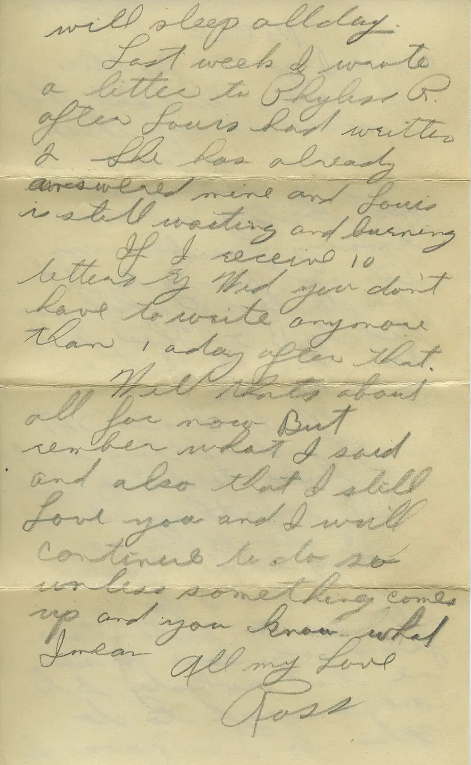 Handwritten WWII-Era Personal Letter, Signed 'Ross' — Moon/Sammiet Collection