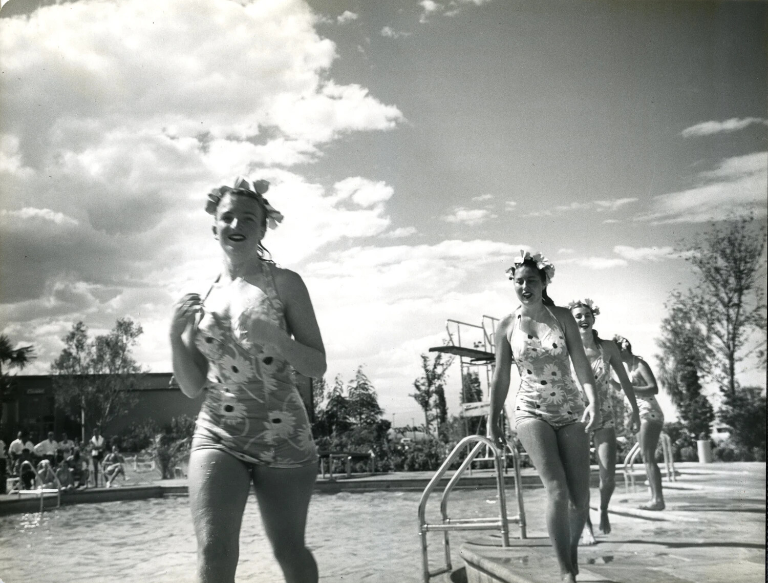 Women in Floral Swimsuits at Poolside Event, c. 1949 (Wainwright Album)