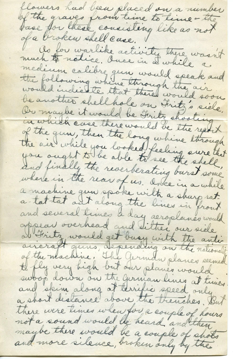 Handwritten WWI Letter, Pvt. Willis W. Wagener - Letter 5, Page F: Trench Warfare Observations