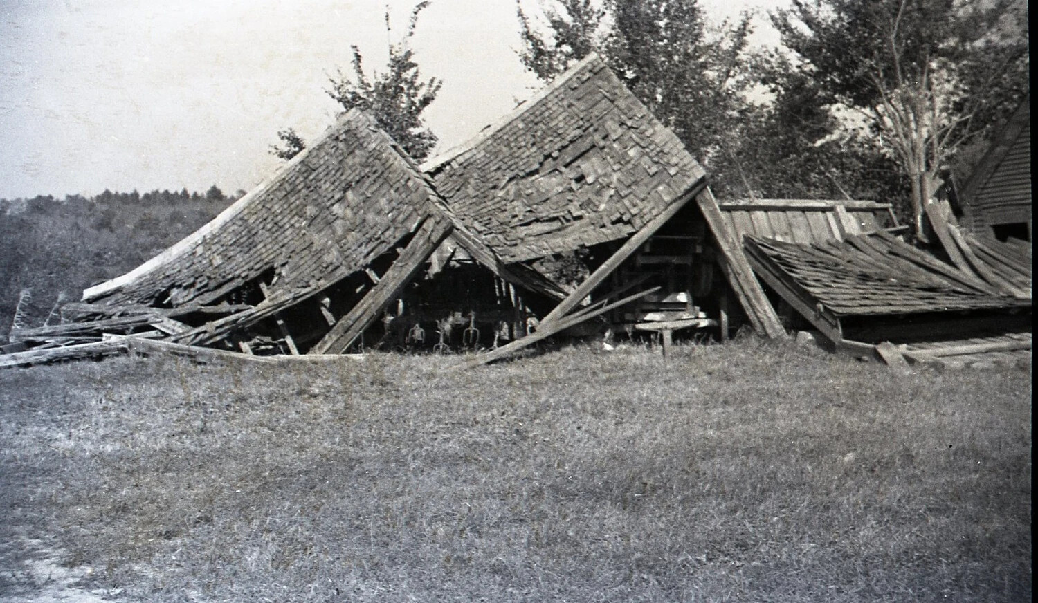 Collapsed Barn Roofs from Hurricane Damage, Nashua, New Hampshire, September 1938