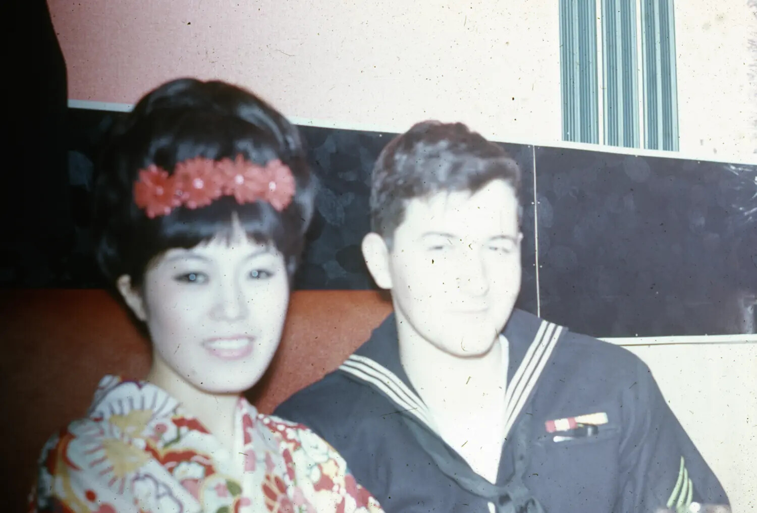 US Navy Sailor and Japanese Woman in Kimono, Liberty Port Portrait, Vietnam War Era