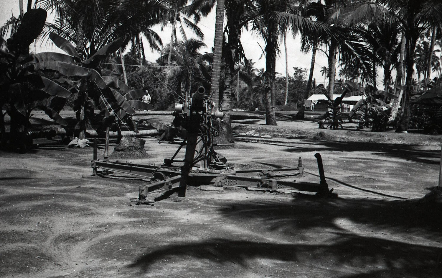Abandoned Japanese Type 88 75mm Anti-Aircraft Gun on Cruciform Carriage, Luzon, Philippines, WWII