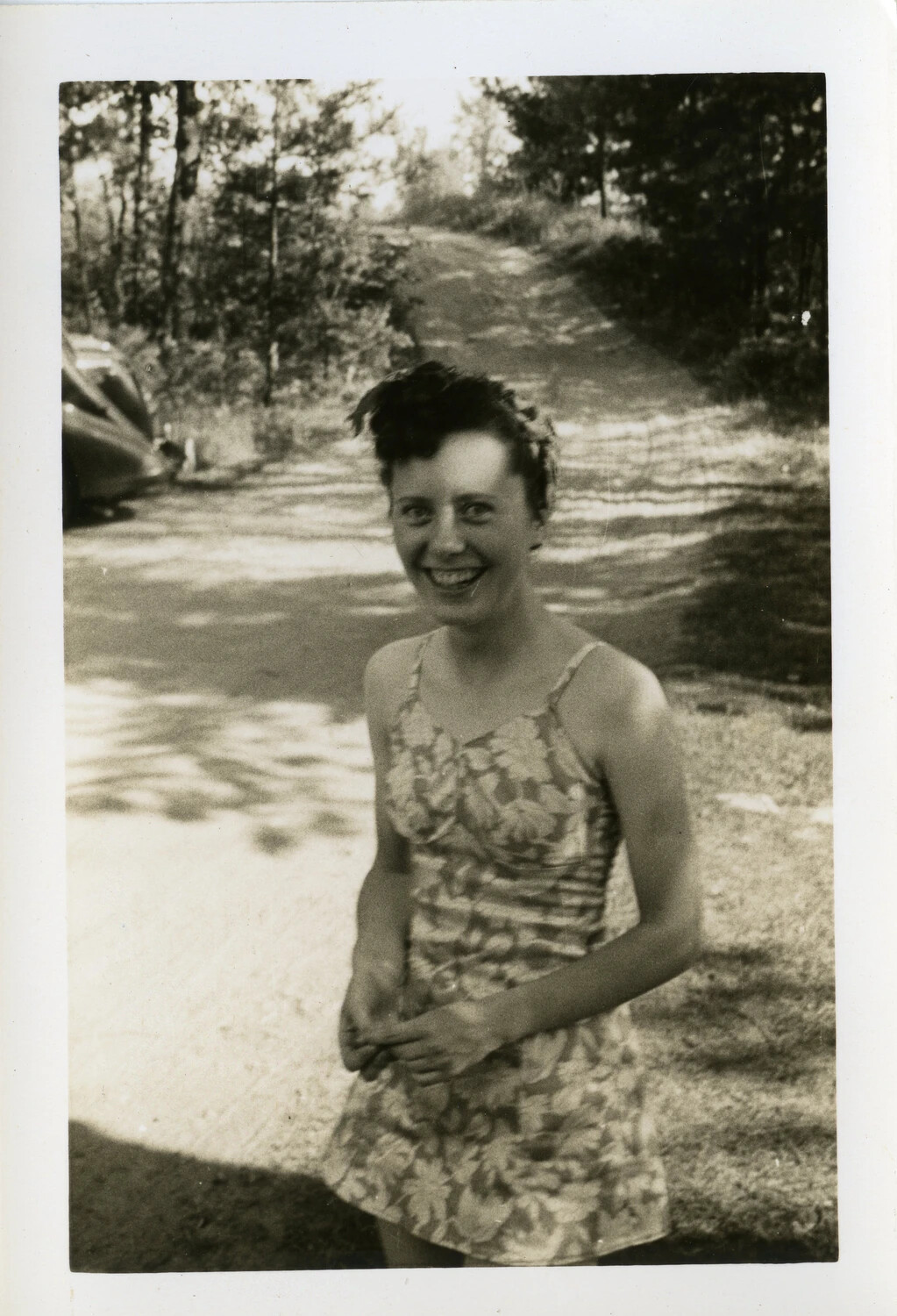 Candid Portrait of a Young Woman in Summer Dress, WWII China-Burma-India Collection ('USO Show' Folder)