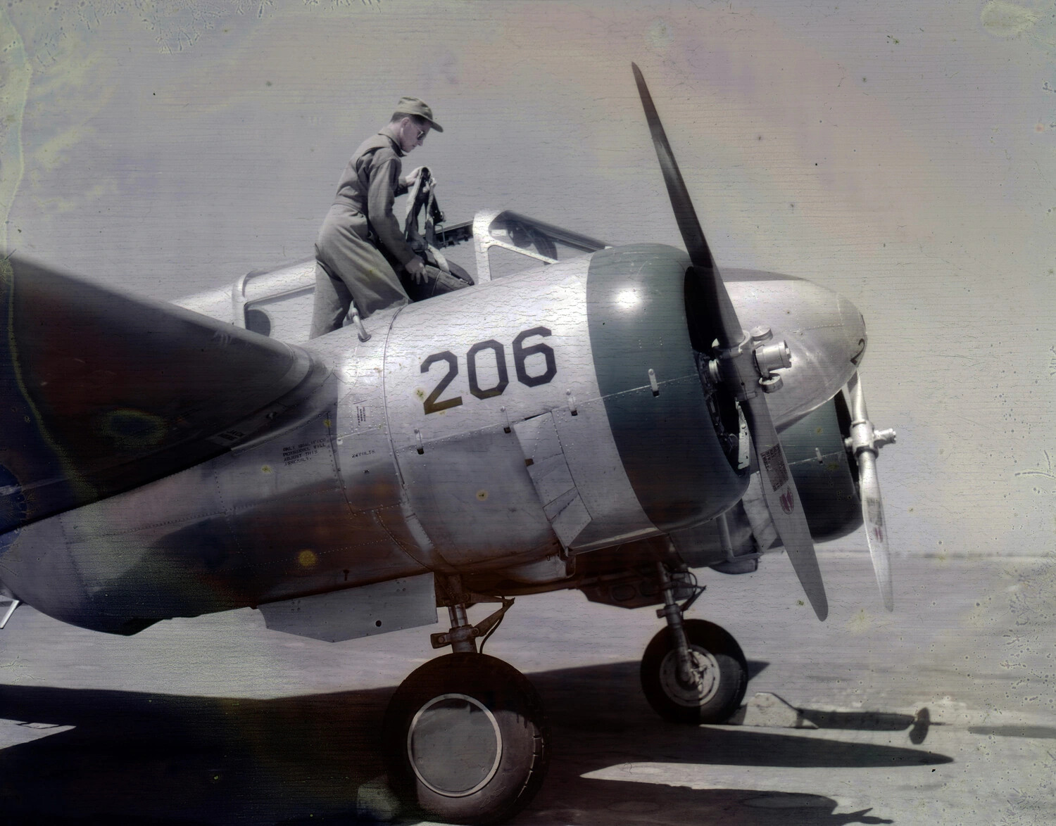 Pilot Boarding Twin-Engine Aircraft No. 206, China-Burma-India Theater, WWII