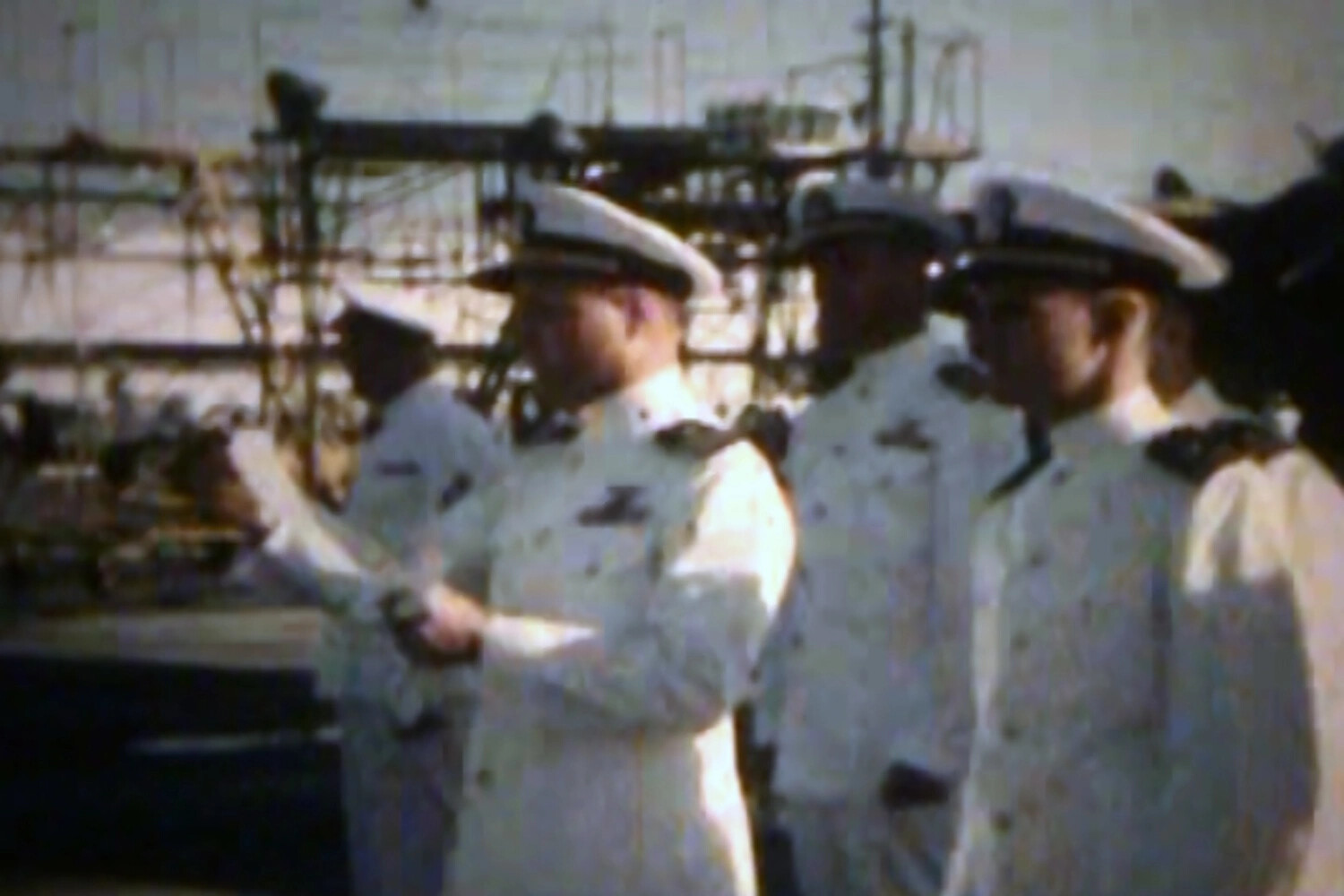 U.S. Navy Officers in Dress Whites, Film Still, NAS Kaneohe Bay (Korean War Era)