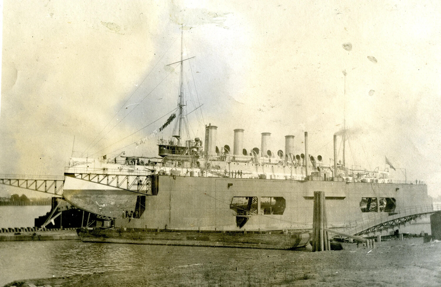 USS Columbia in Floating Dry Dock, Undergoing Hull Maintenance