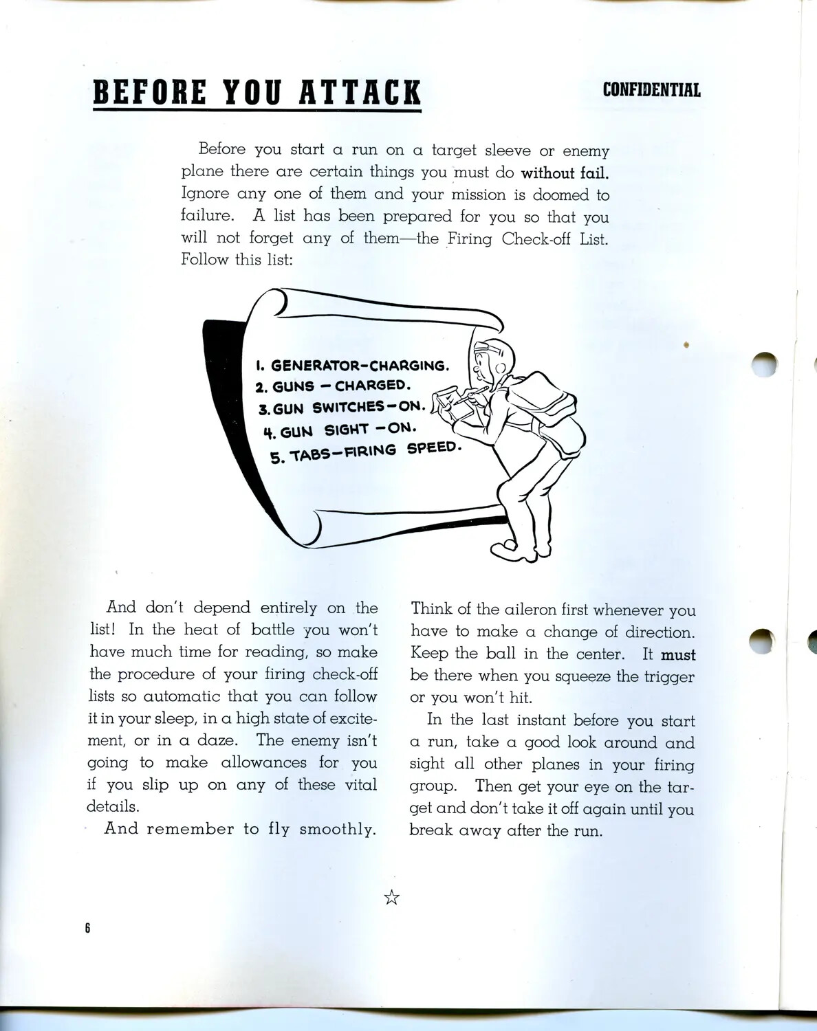 WWII Fighter Pilot Training Manual Page 6 – "Before You Attack" Firing Check-off List (Confidential)