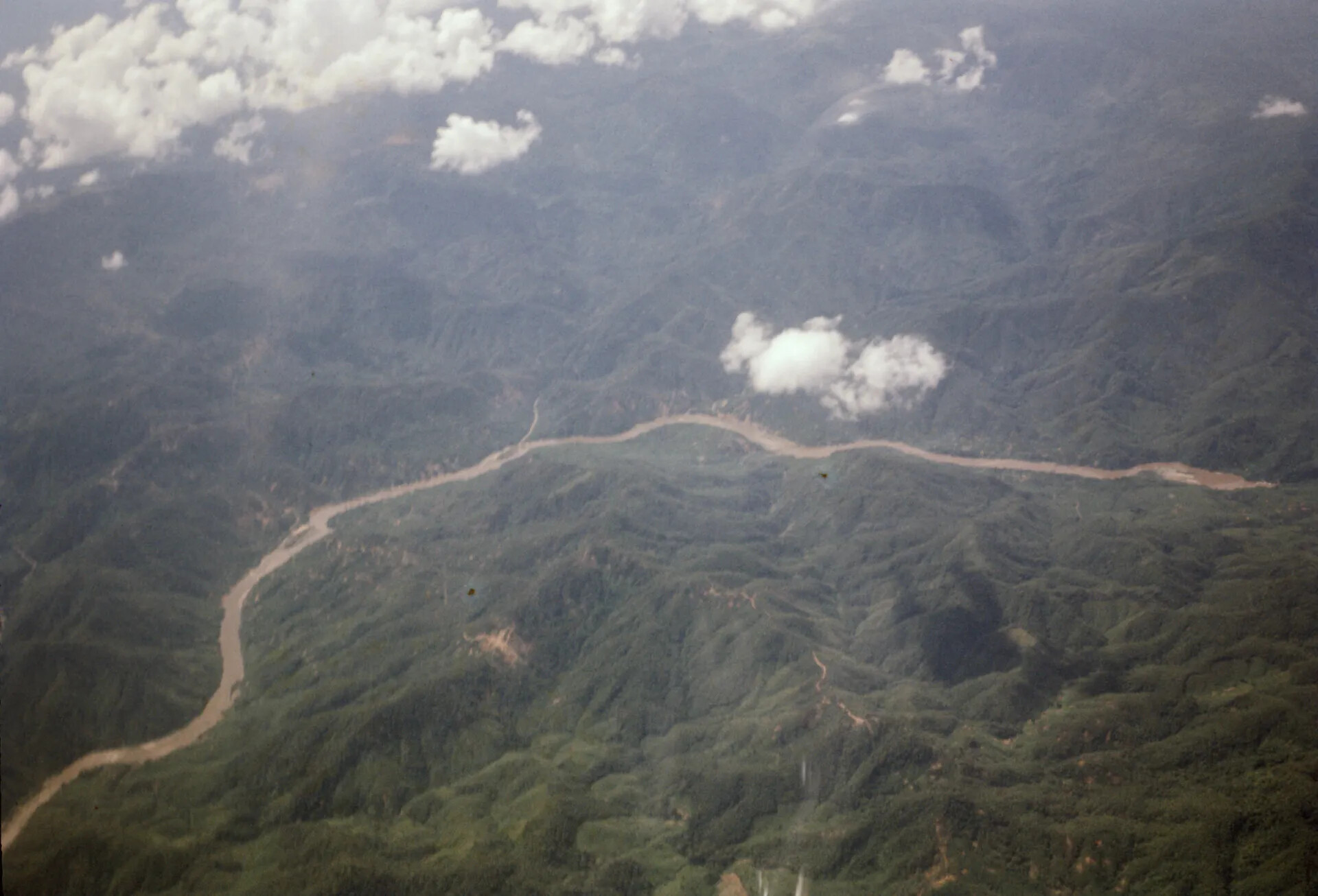 Aerial View of River Valley in Mountainous Jungle Terrain, Southeast Asia, Don Engebretsen Slide Collection