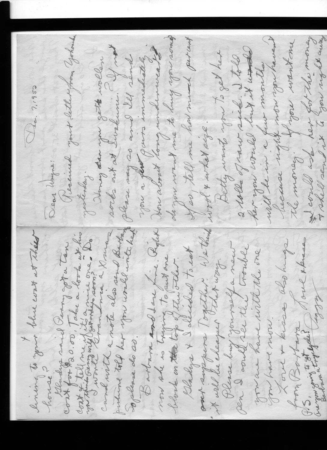 Handwritten Letter to 'Wayne,' Dated December 7, 1952, Bancroft Korean War Correspondence