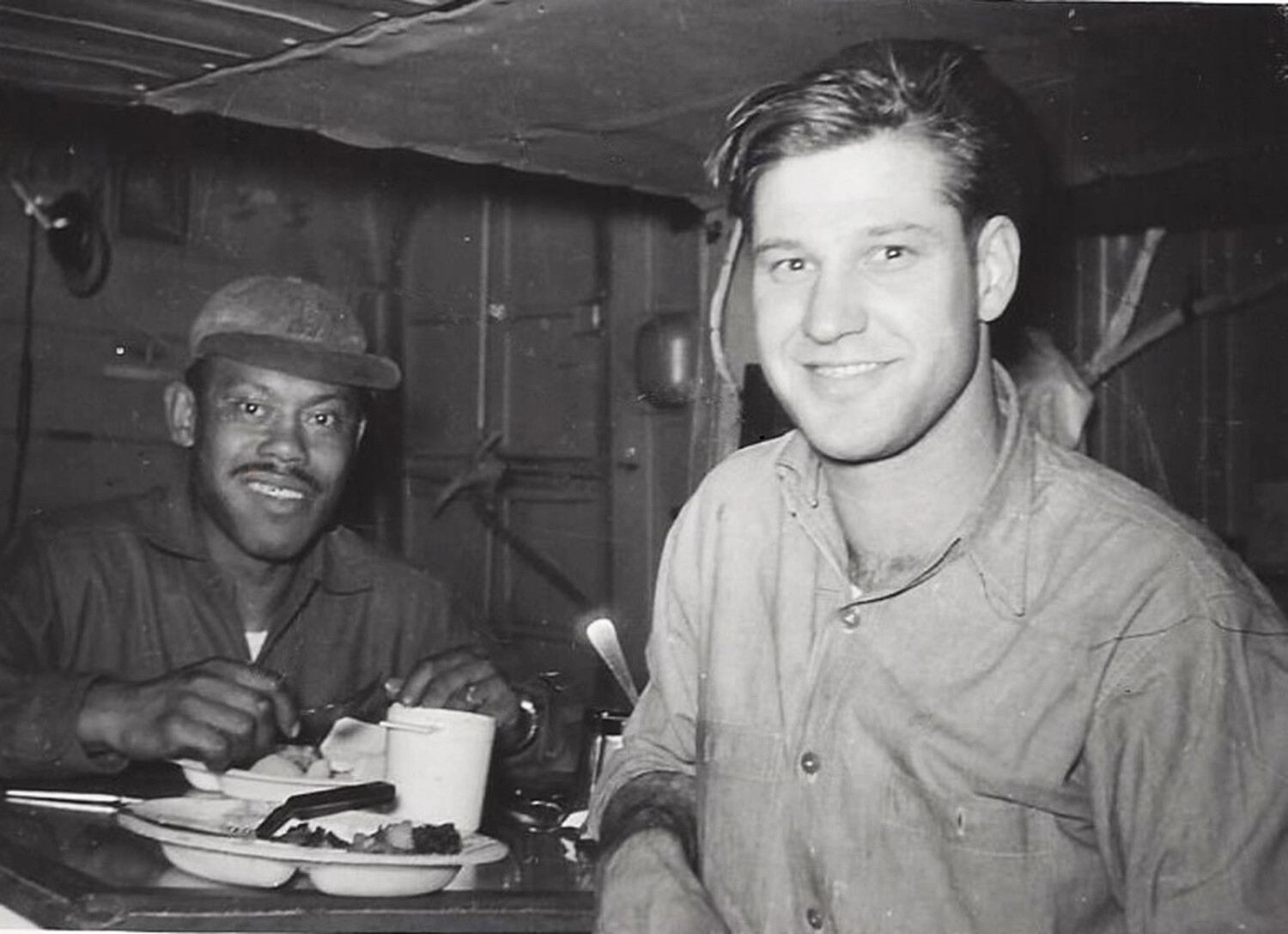 Sailors Sharing a Meal in Ship's Mess Compartment, Korean War Era