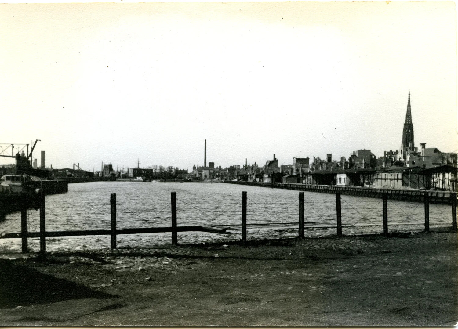 War-Ravaged River City Skyline — 11th Armored Division Advance, Germany/Austria, 1945