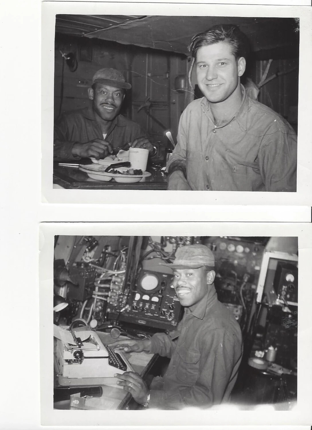 Sailors at Mess and Electronics Workstation Aboard Ship, Korean War Era (Bancroft Collection)
