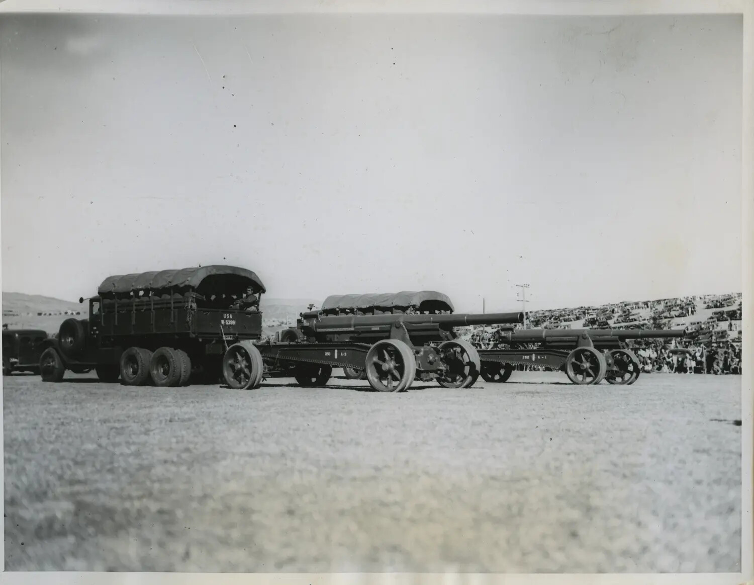 U.S. Army Truck Towing Heavy Artillery Pieces Before a Public Crowd, Interwar Period