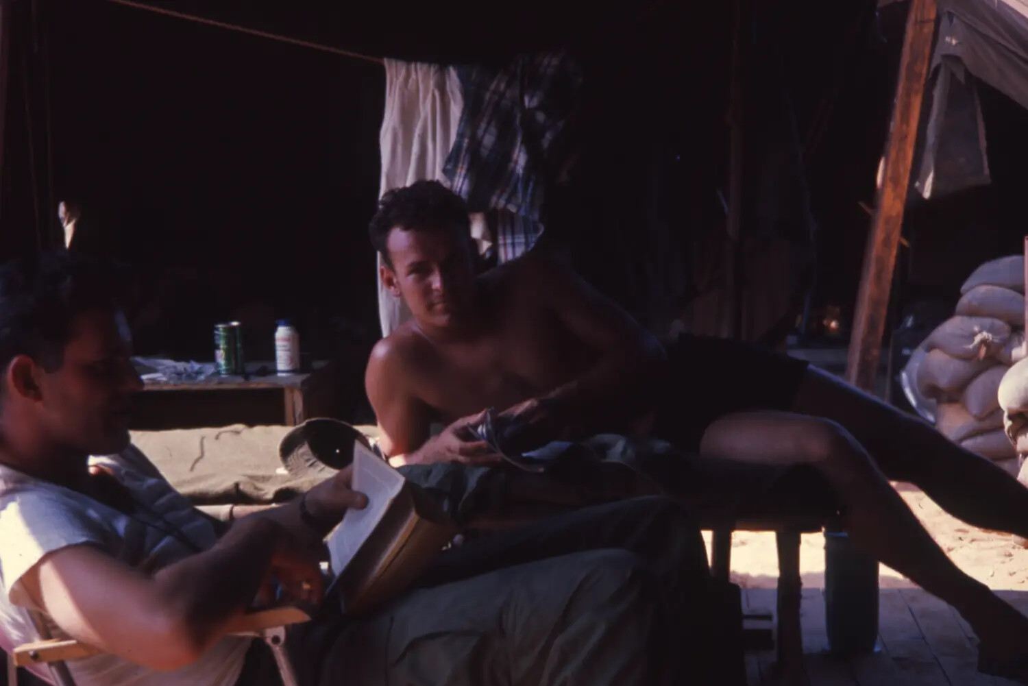 Off-Duty Servicemen in a Sandbagged Hooch, Cam Ranh Bay, Vietnam