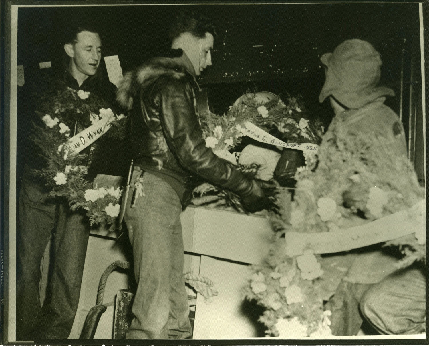 Nighttime Shipboard Memorial Wreath Ceremony Honoring Naval Aviators, Korean War Era -- Bancroft Collection