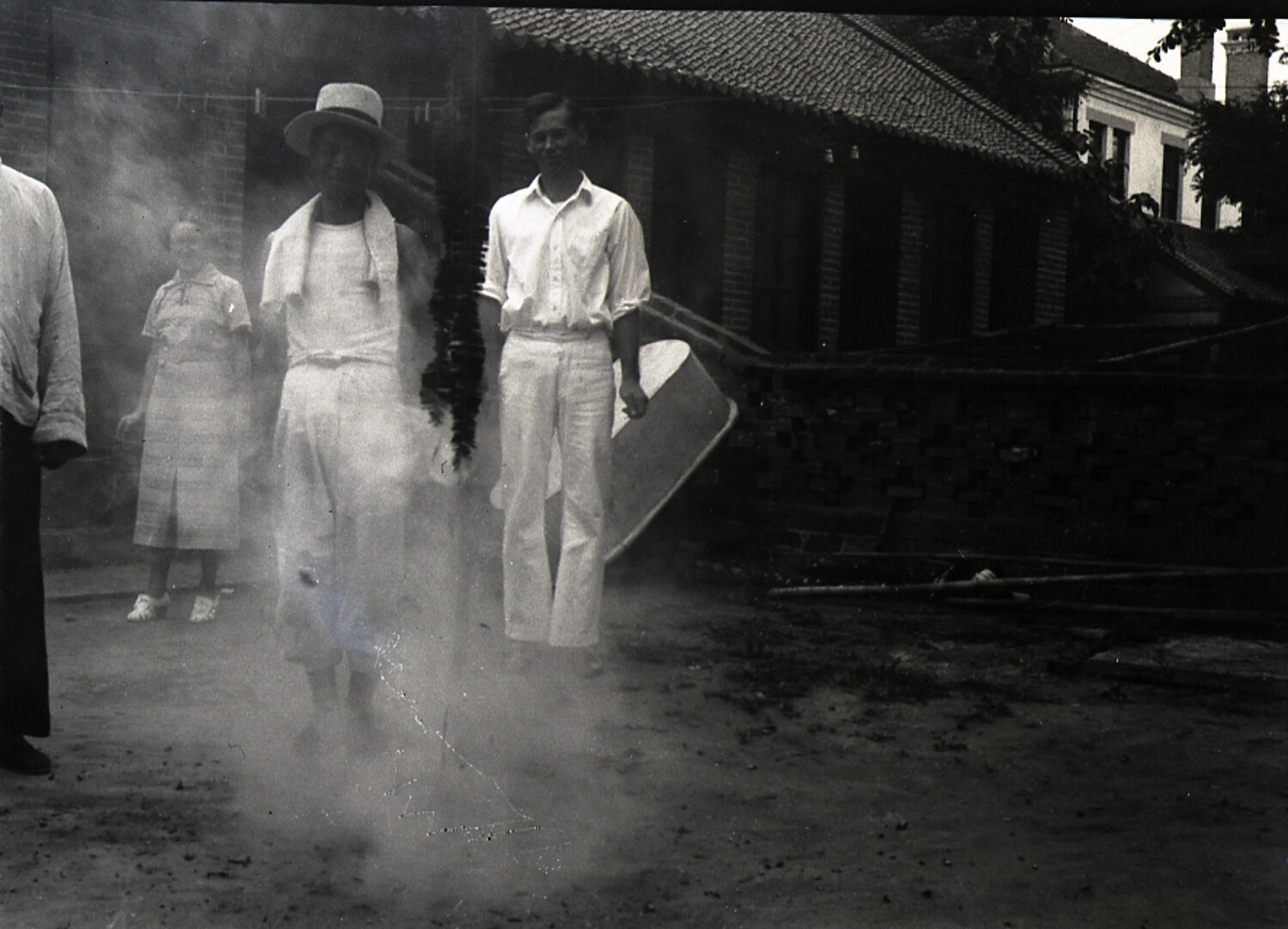Western Residents in Smoky Courtyard, China, Pre/WWII Era Negative