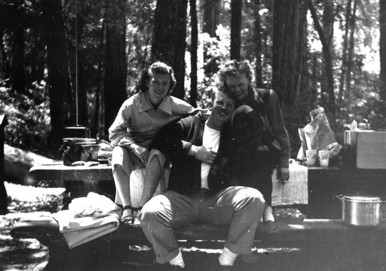 Friends at a Redwood Forest Picnic, Korean War Era