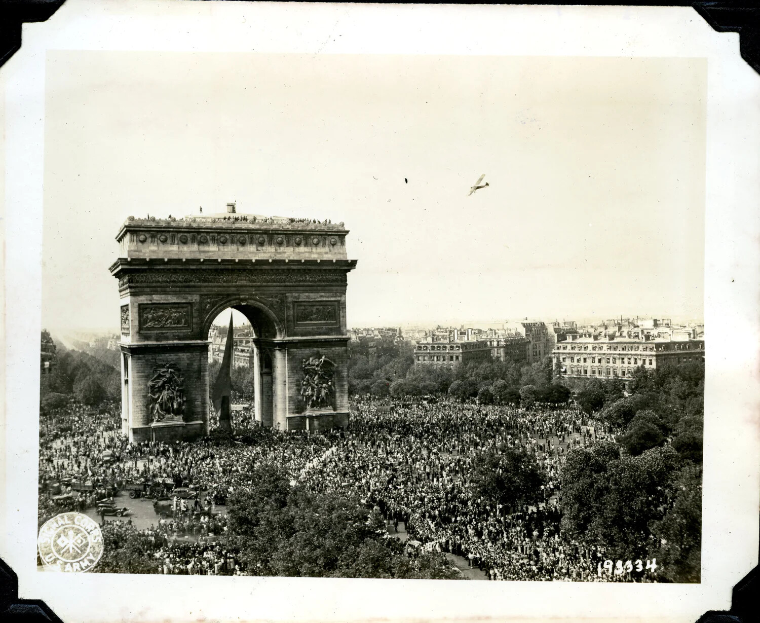 U.S. Army Signal Corps Photograph: Crowds at the Arc de Triomphe During Paris Victory Celebrations, WWI Era (c. 1918-1919)