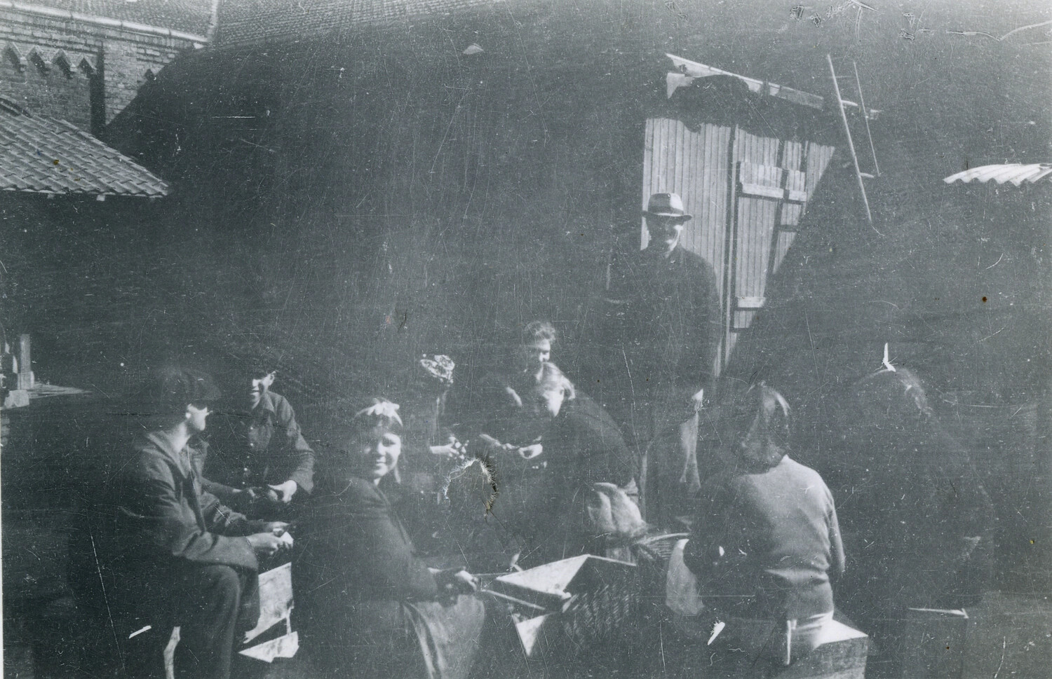 European Villagers Gathered Outdoors Near Farm Buildings, WWII European Theater