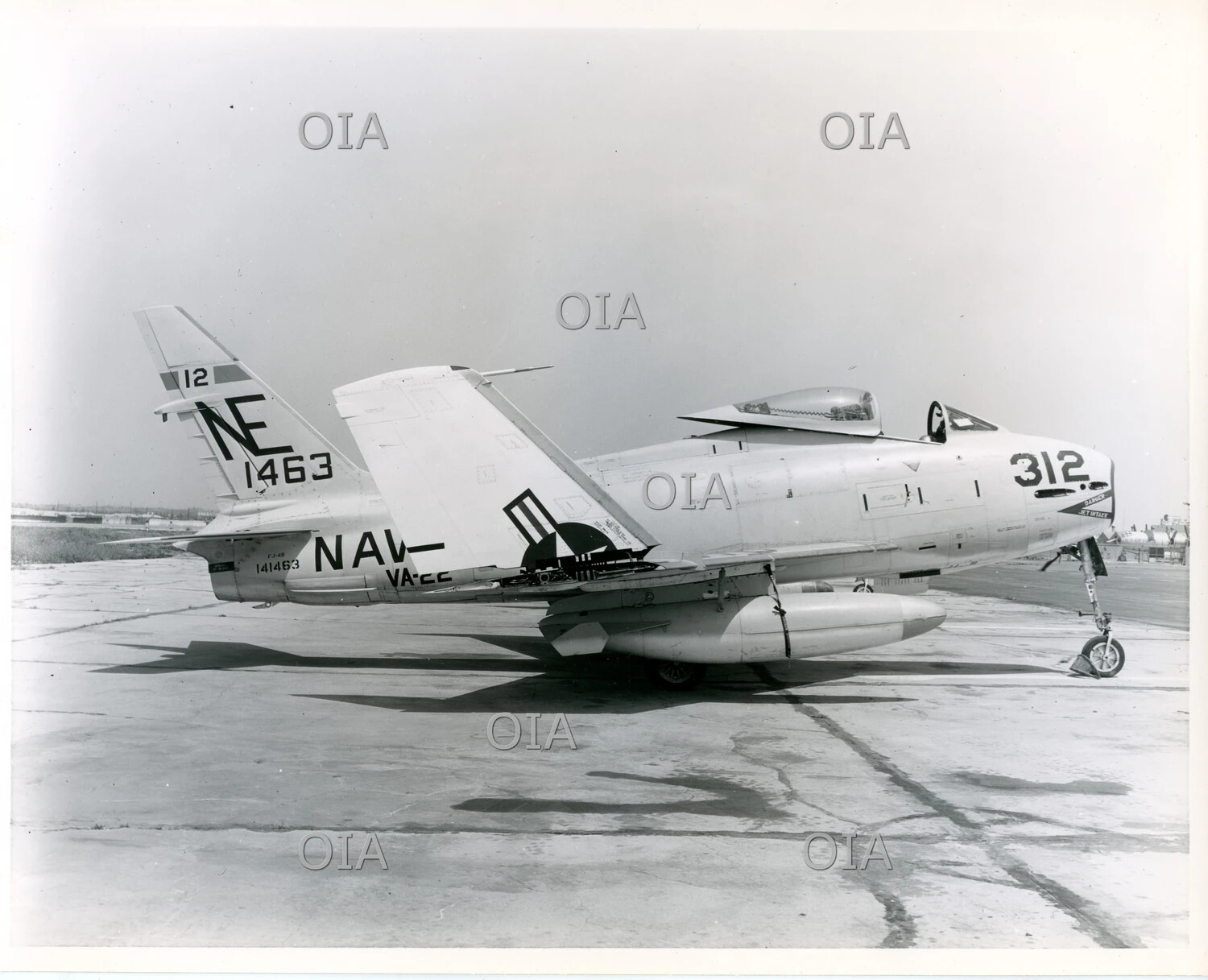 North American FJ-4B Fury (BuNo 141463, 'NE-12') of VA-22 on Flight Line