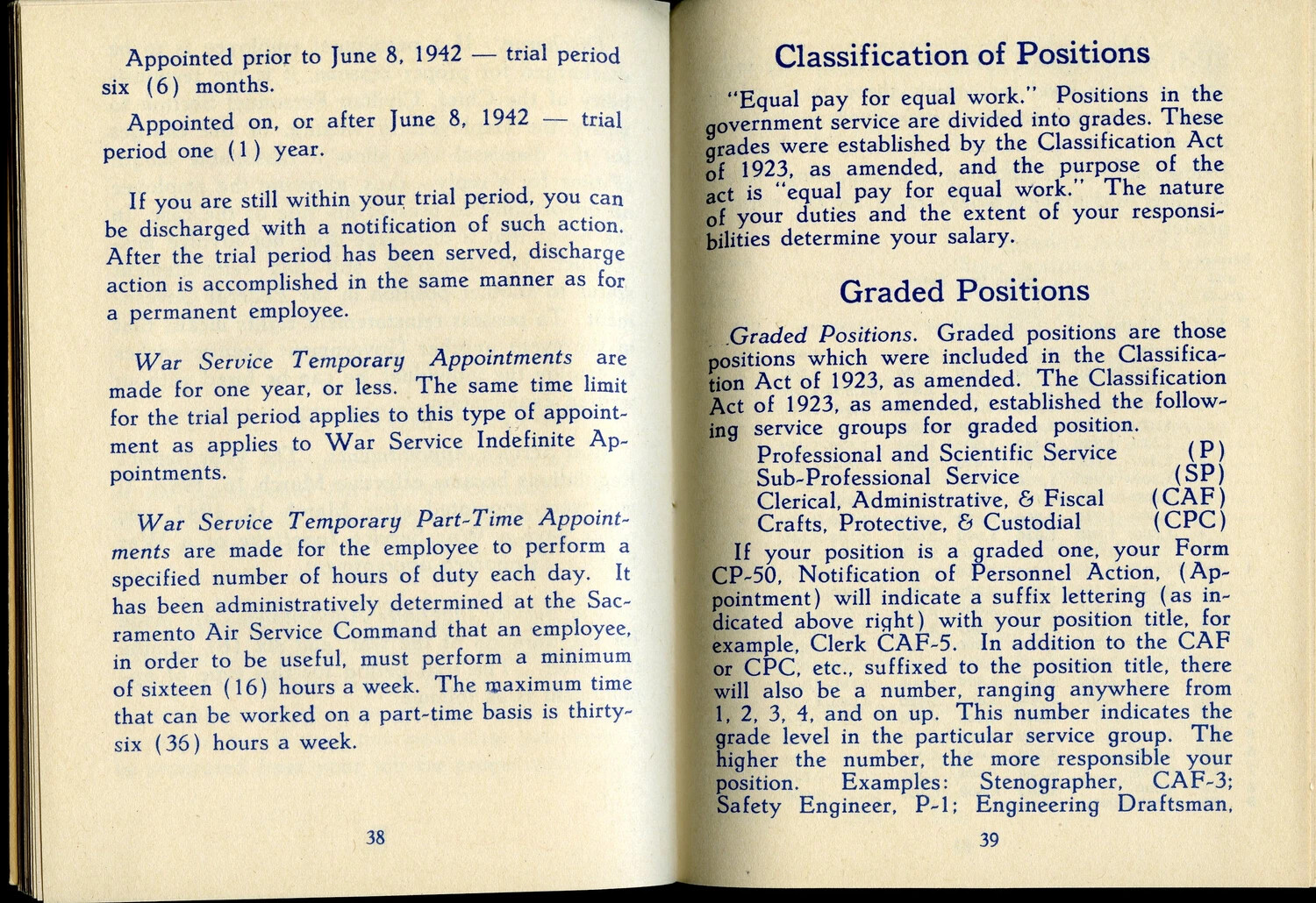 McClellan Field Employee Guide Booklet, Pages 38-39 — Personnel Classification Policy