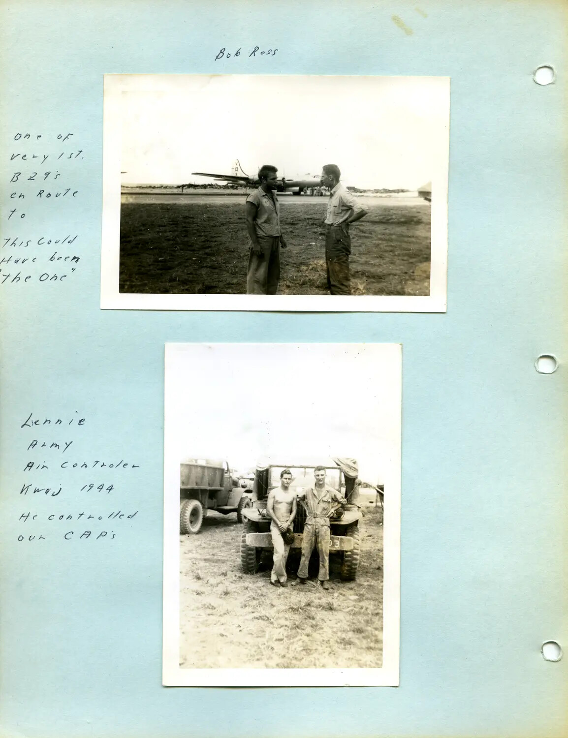 Edward P. McAleer Photo Album: B-29 Superfortress and Army Air Controller 'Lennie,' Kwajalein, 1944