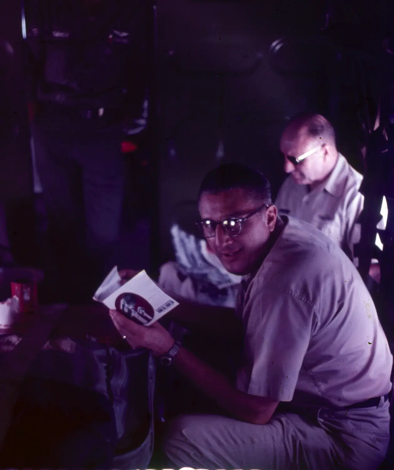Airmen Aboard Military Aircraft Interior, Vietnam Era, circa 1965
