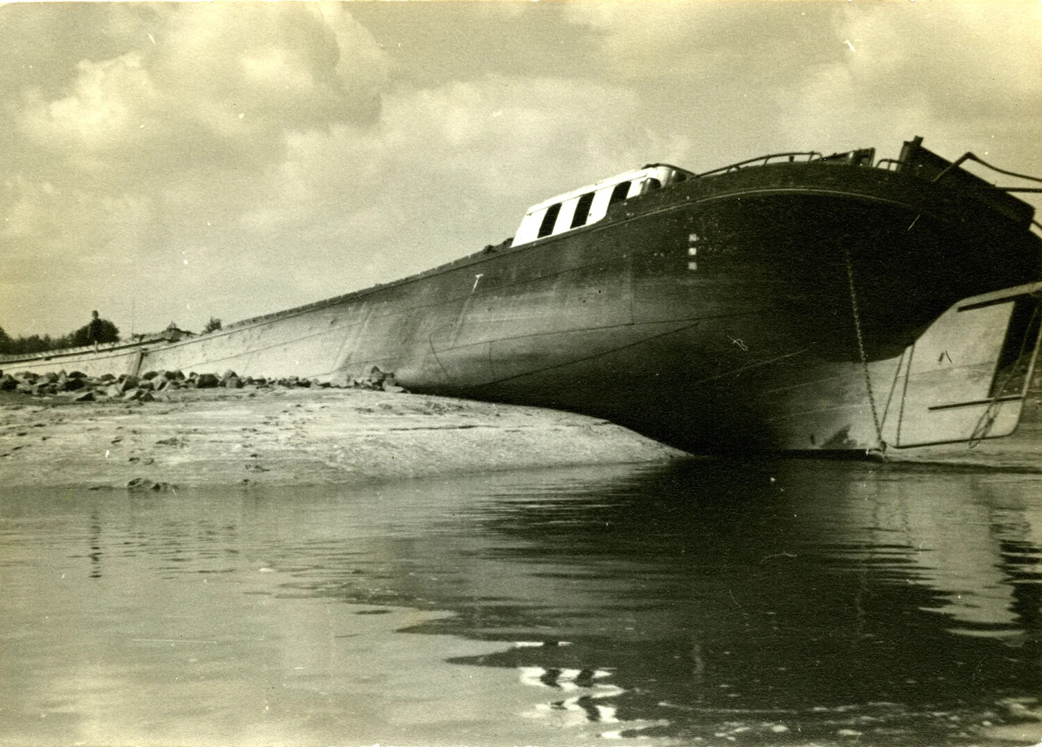 Abandoned River Barge on European Riverbank, 11th Armored Division Collection, WWII
