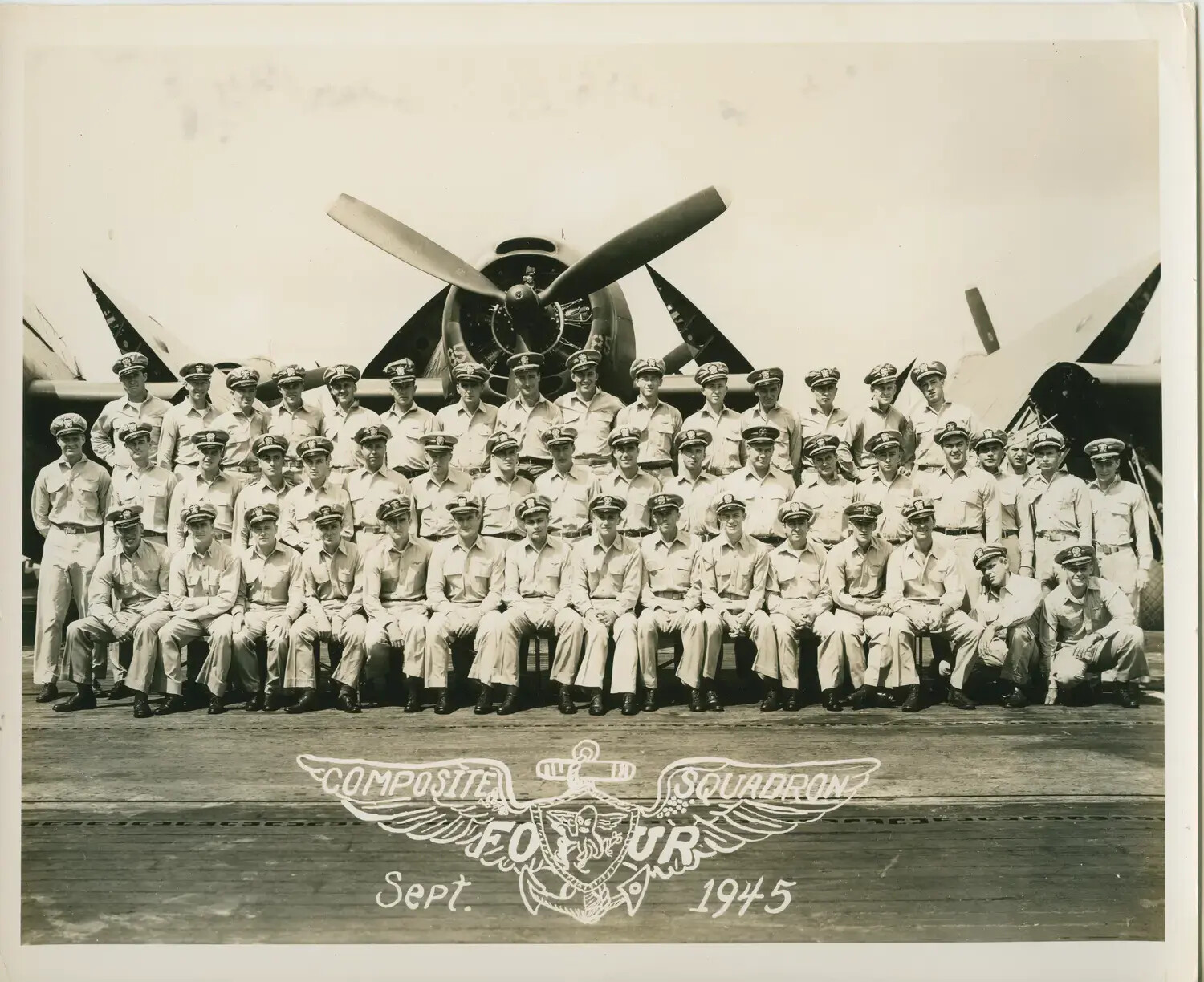 Composite Squadron Four (VC-4) Group Portrait Aboard USS Petrof Bay (CVE-80), September 1945