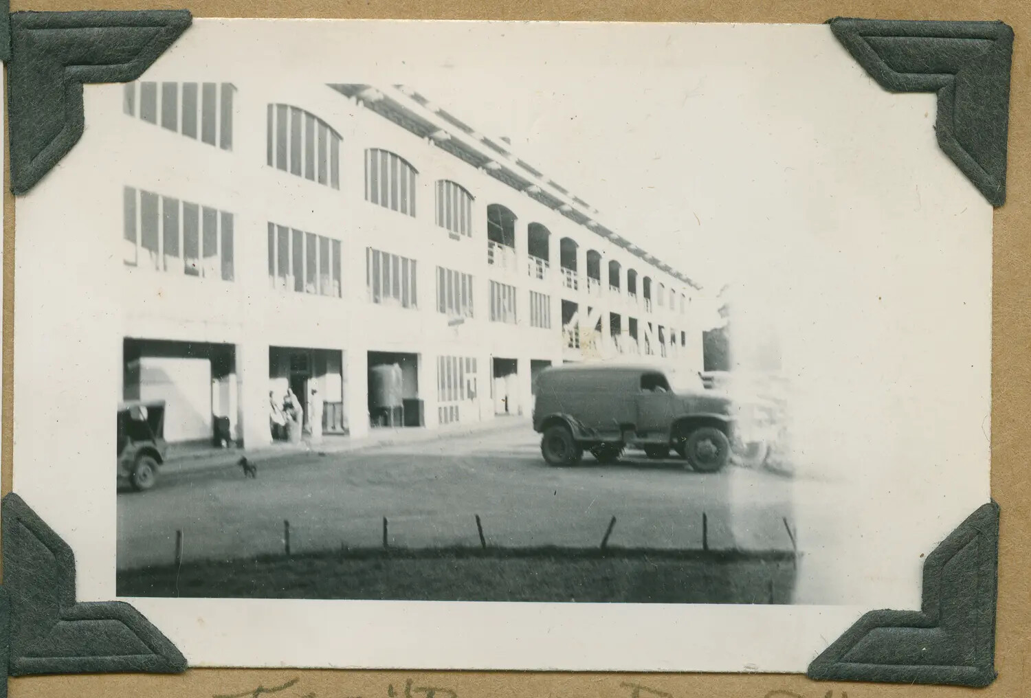 Barracks Building Exterior with Military Truck, Schofield Barracks, Hawaii, WWII Era