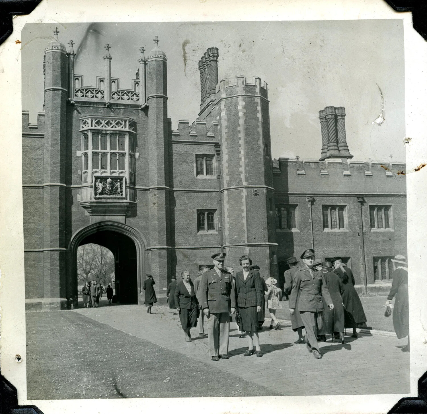 American Servicemen and Civilians Touring Hampton Court Palace Gatehouse, England