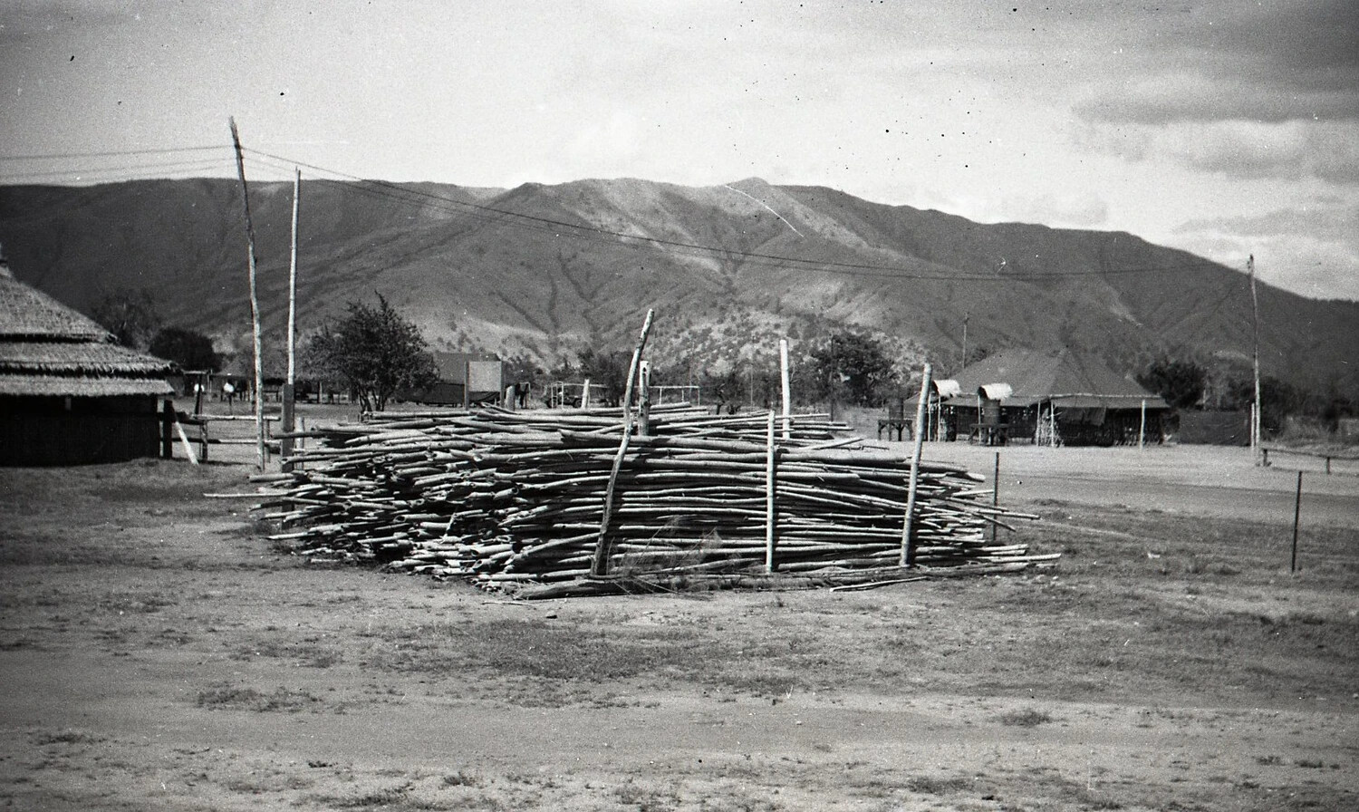 Log Corral/Storage Stockade in Rural Village, Luzon, Philippines, WWII Era