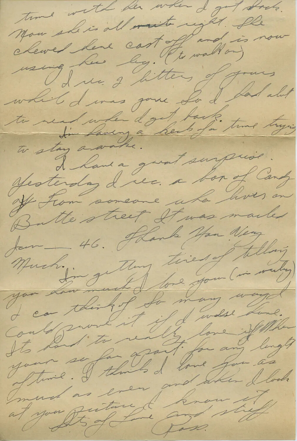 Handwritten Personal Letter, Signed "Ross," Dated January 1946 – Moon/Sammiet Correspondence Collection