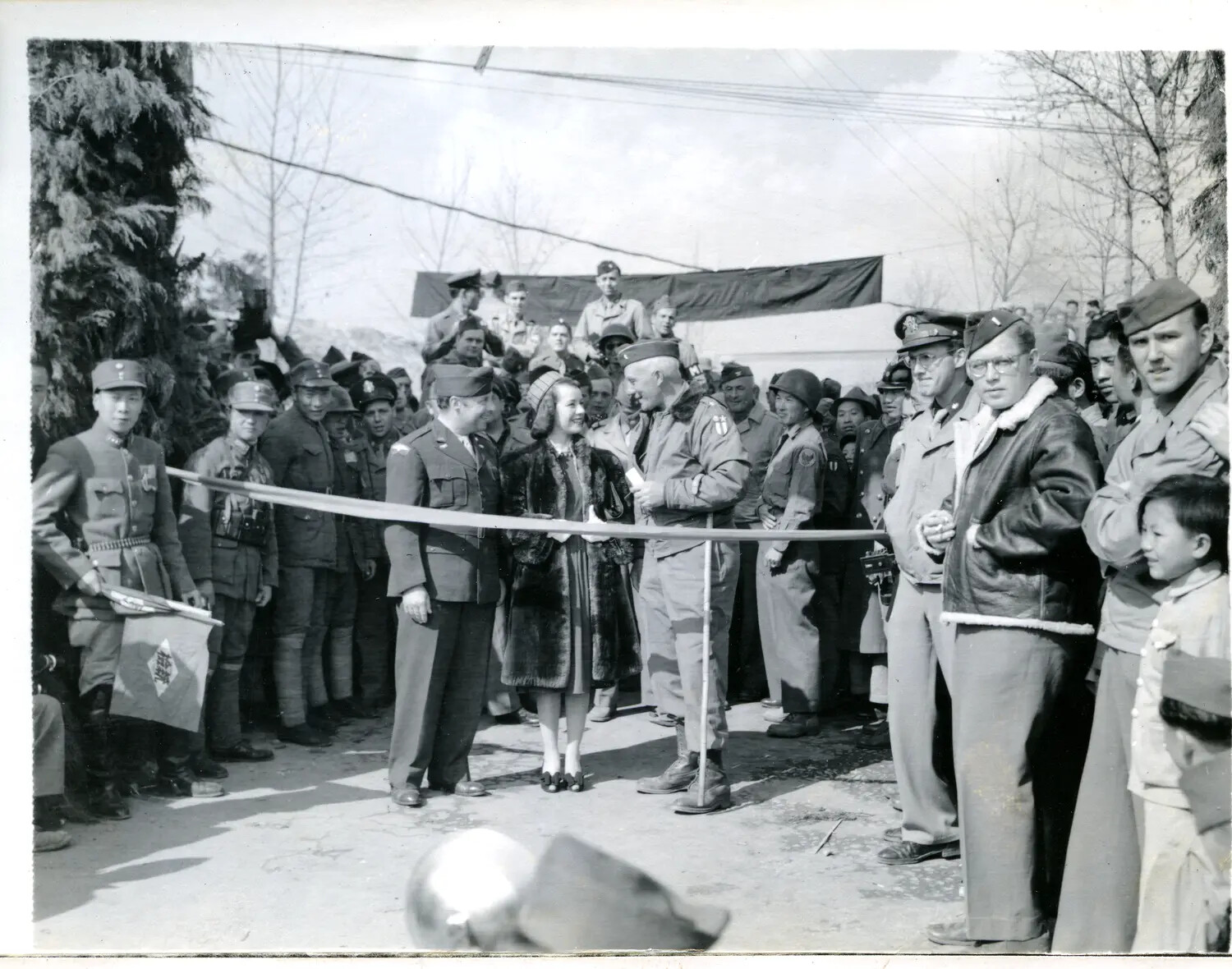 Ribbon-Cutting Ceremony with American and Chinese Military Personnel, China-Burma-India Theater, WWII