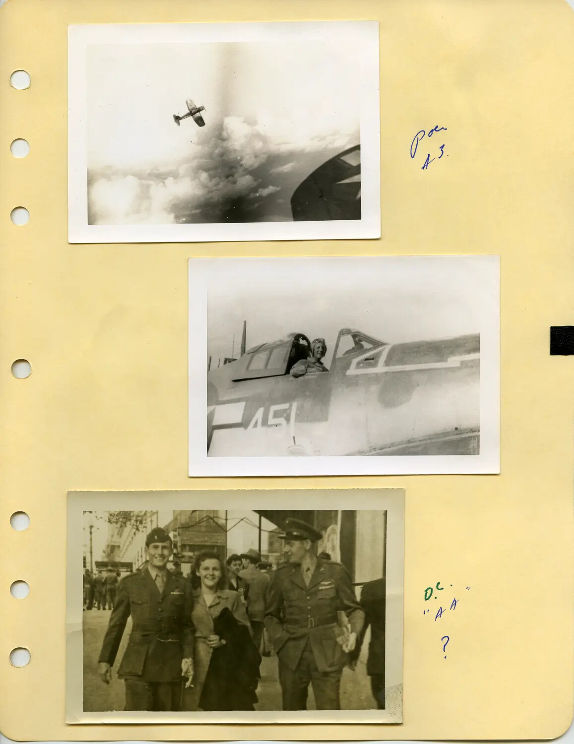 Scrapbook Page with Aerial, Cockpit, and Street Photographs, Edward P. McAleer Collection