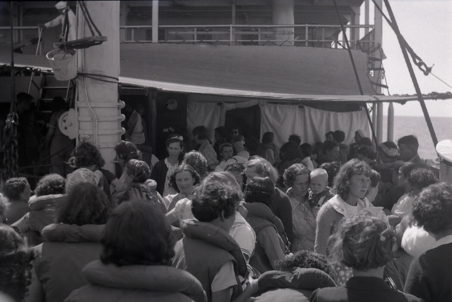Crowded Deck of Evacuees Aboard a Passenger Steamer, China, Late 1930s