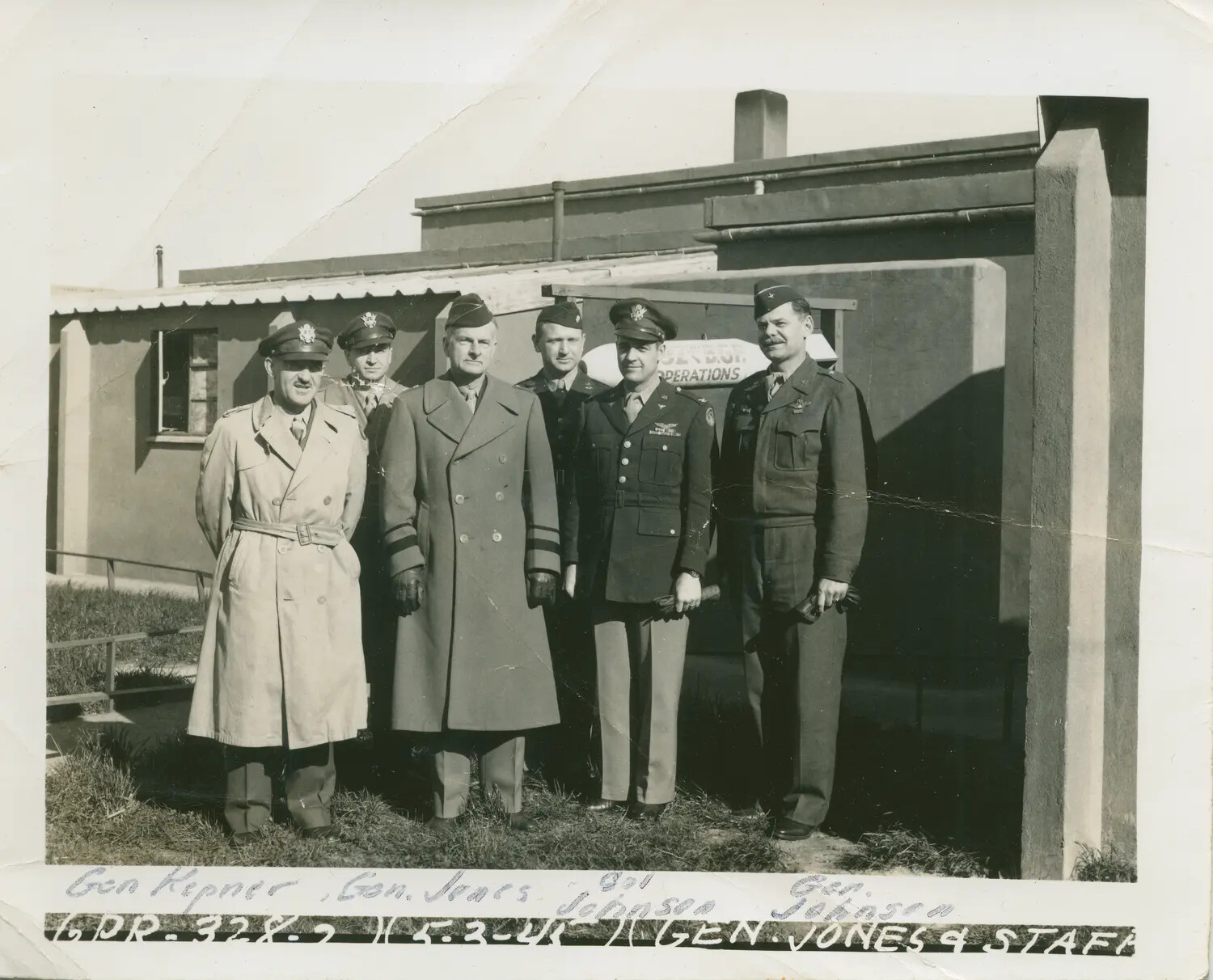 Group Portrait of U.S. Army Air Forces General Officers and Staff, Captioned 'Gen. Jones & Staff,' Dated 5-3-45